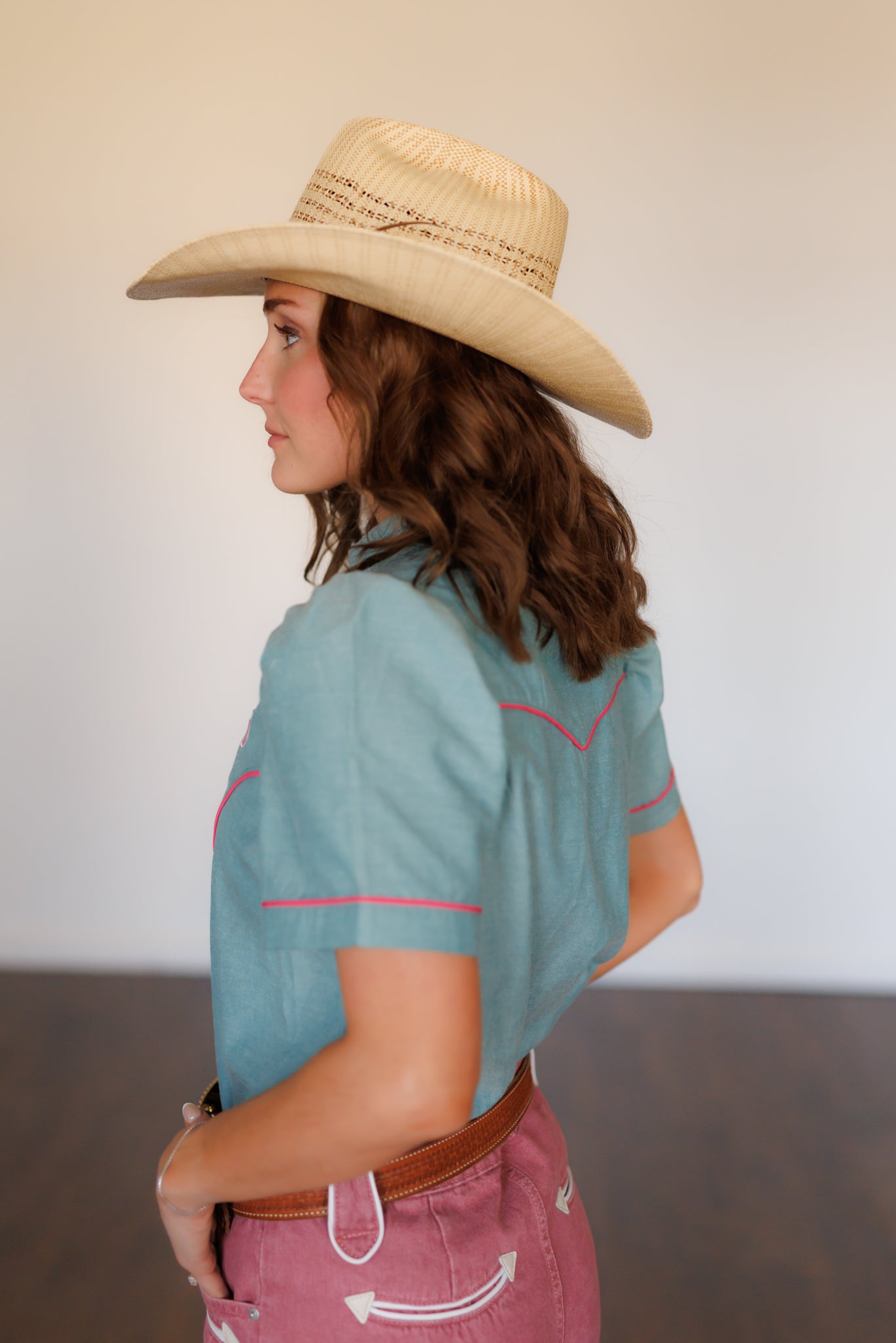 Pearl Snap, Pink Rose Turq SS Chambray HH2737(Pack of 7)