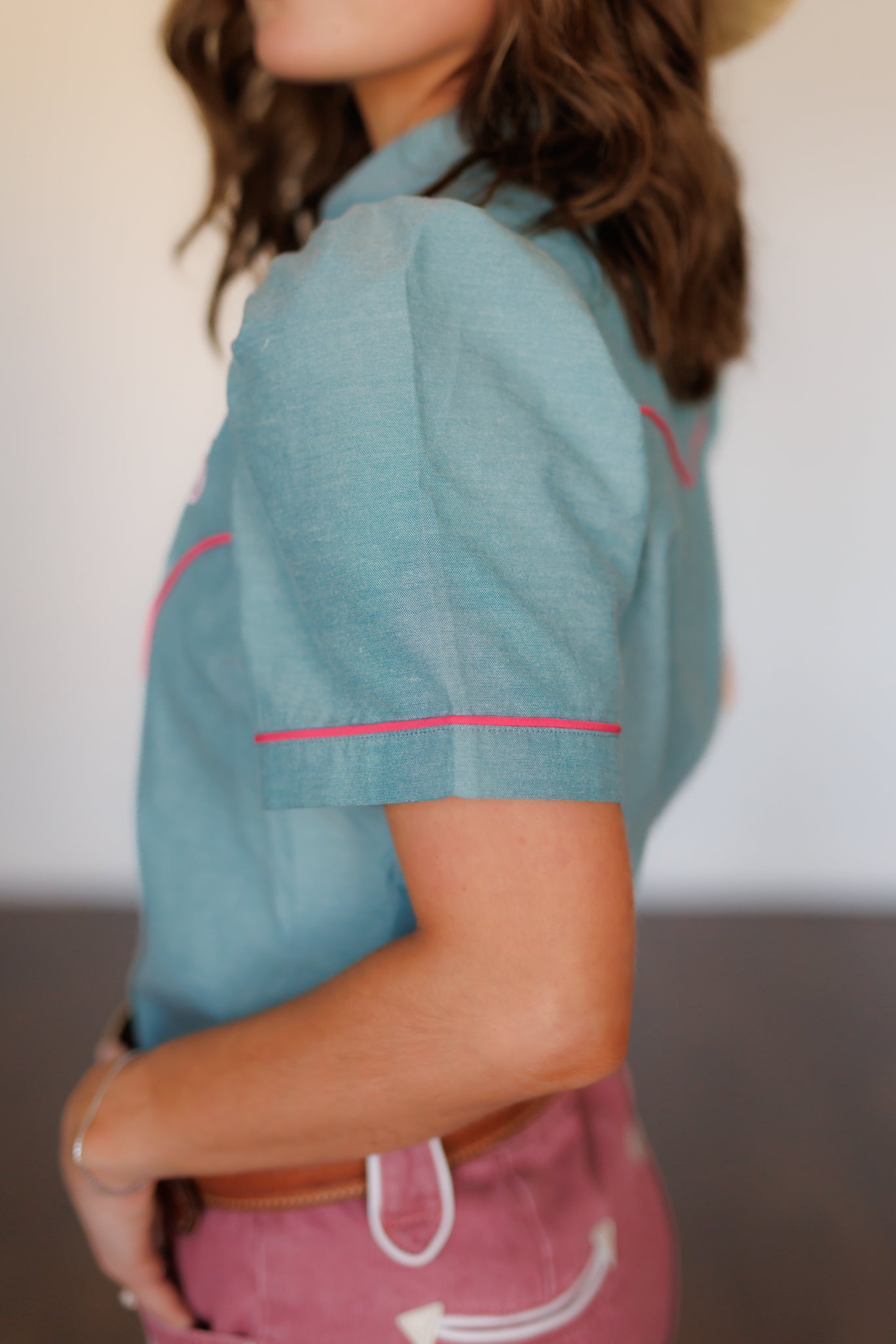 Pearl Snap, Pink Rose Turq SS Chambray HH2737(Pack of 7)
