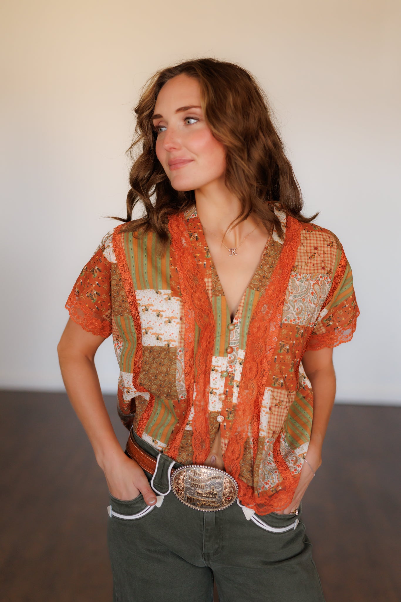 Top, Copper Canyon Patchwork Lace Top HH2760 (PACK of 7)