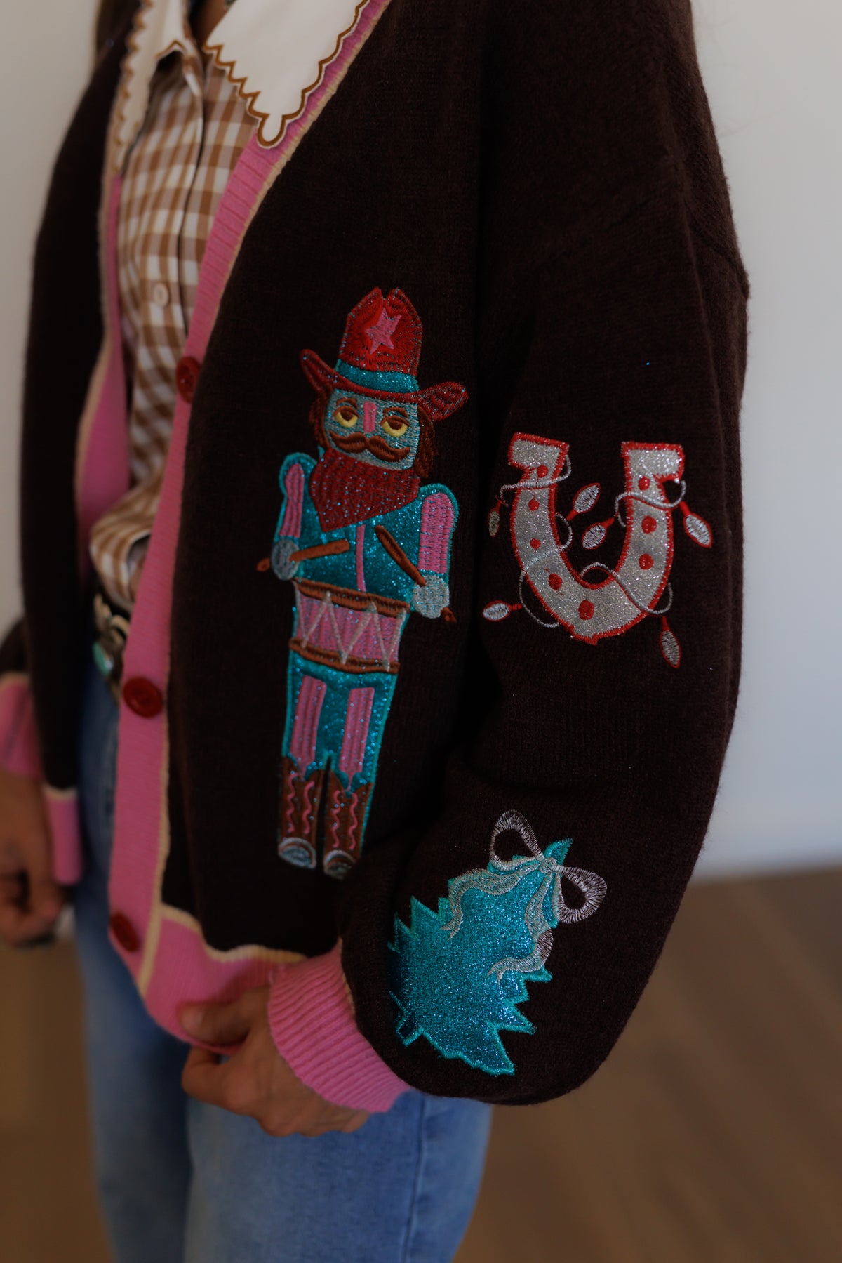 Brown Nutcracker Christmas Sequin Cardigan (HH2864)