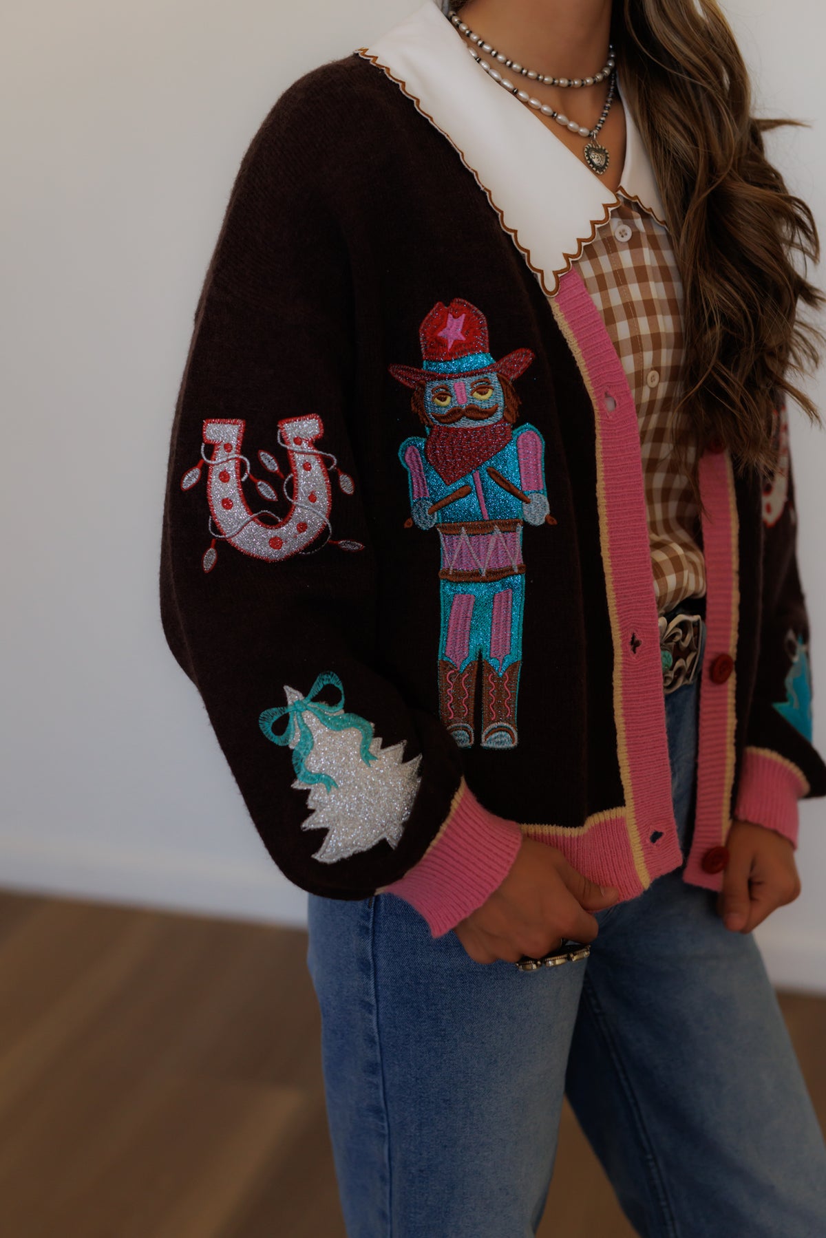 Brown Nutcracker Christmas Sequin Cardigan (HH2864)