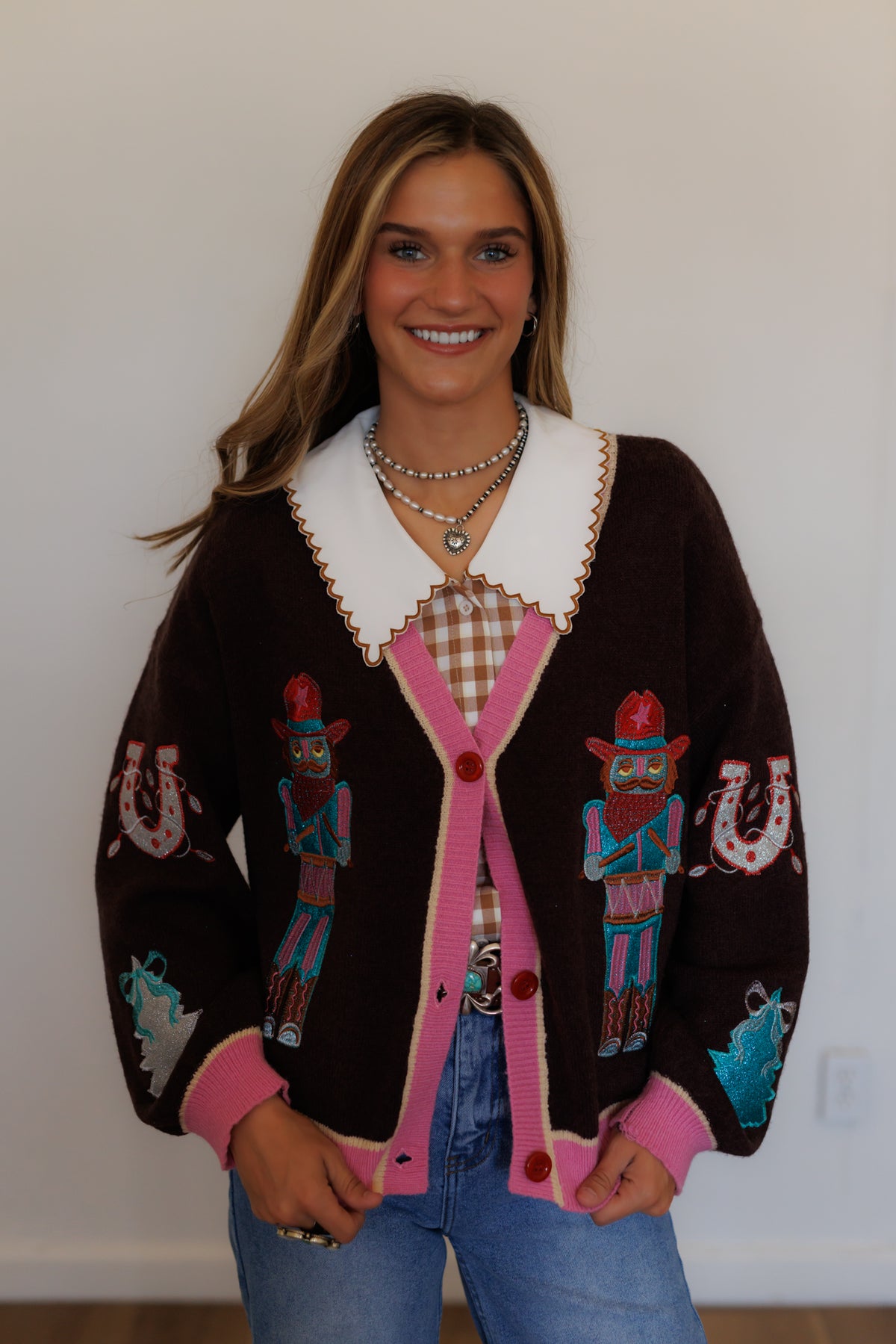 Brown Nutcracker Christmas Sequin Cardigan (HH2864)