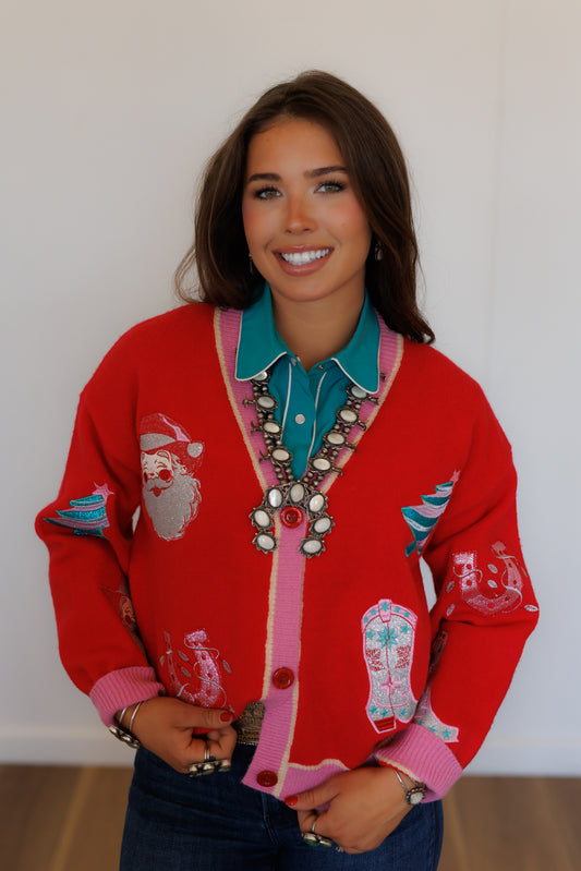 Red Christmas Things Sequin Cardigan (HH2864)