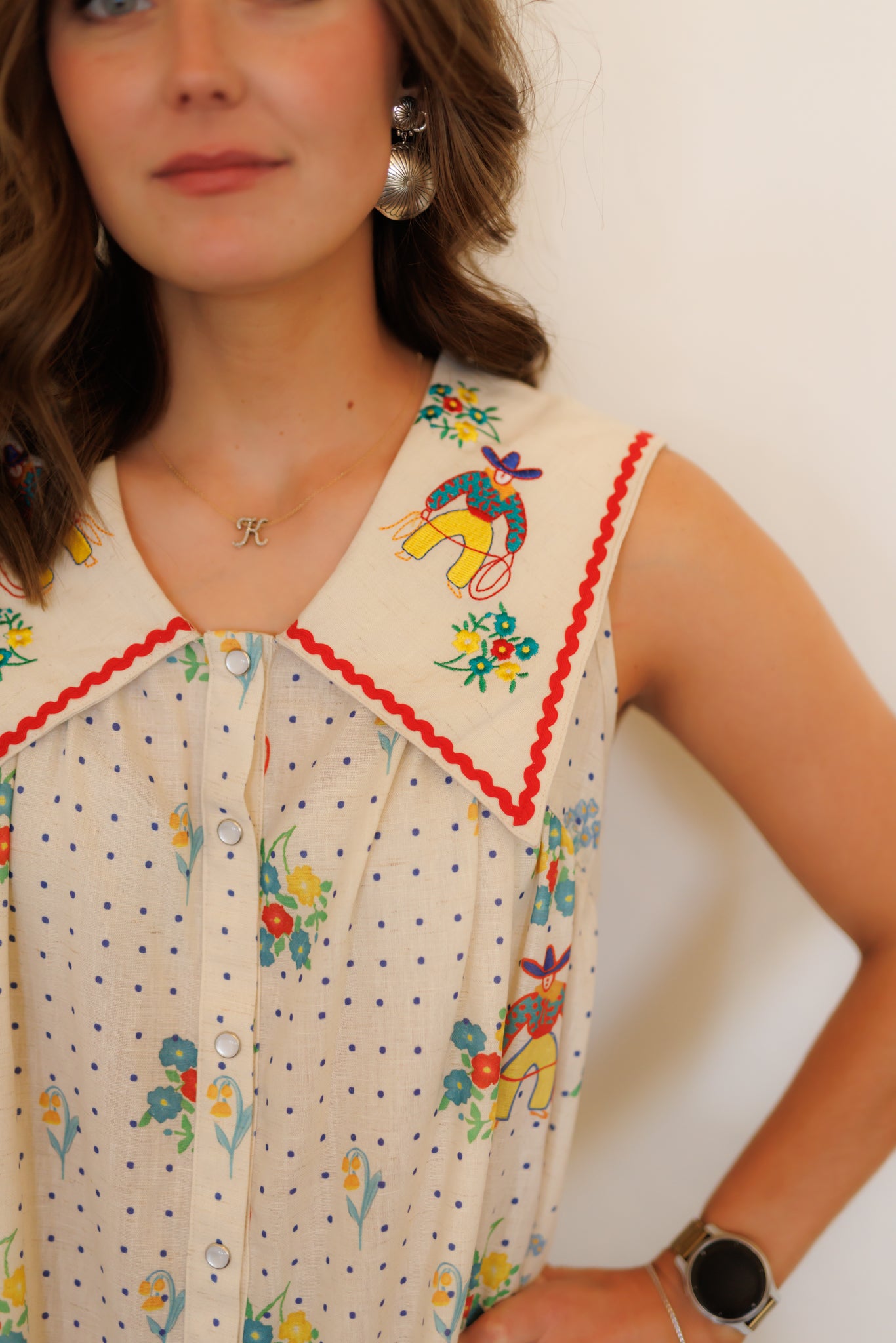 Dress, Floral Dot Cowboy Embroidery HH304 (Pack of 7)