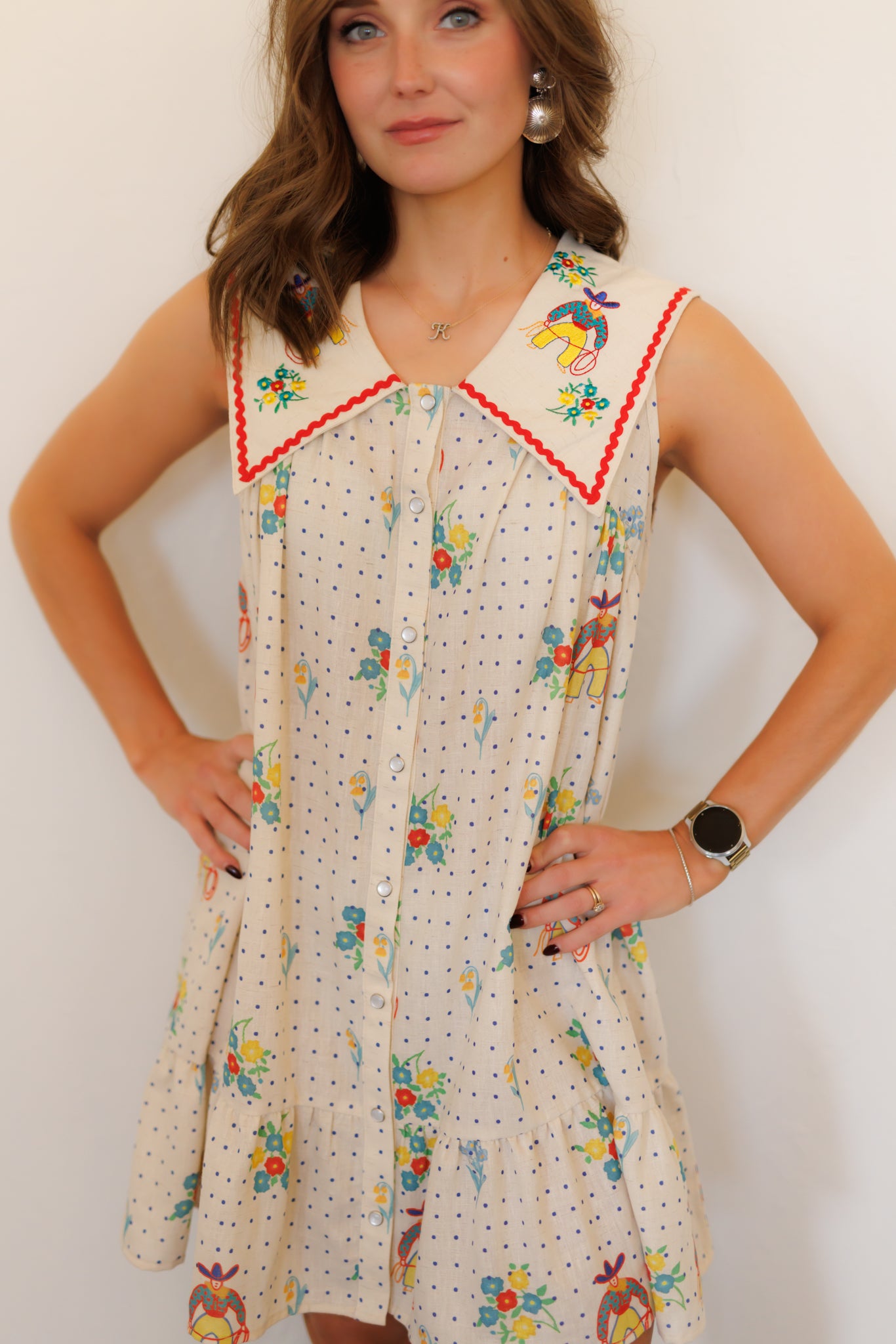 Dress, Floral Dot Cowboy Embroidery HH304 (Pack of 7)