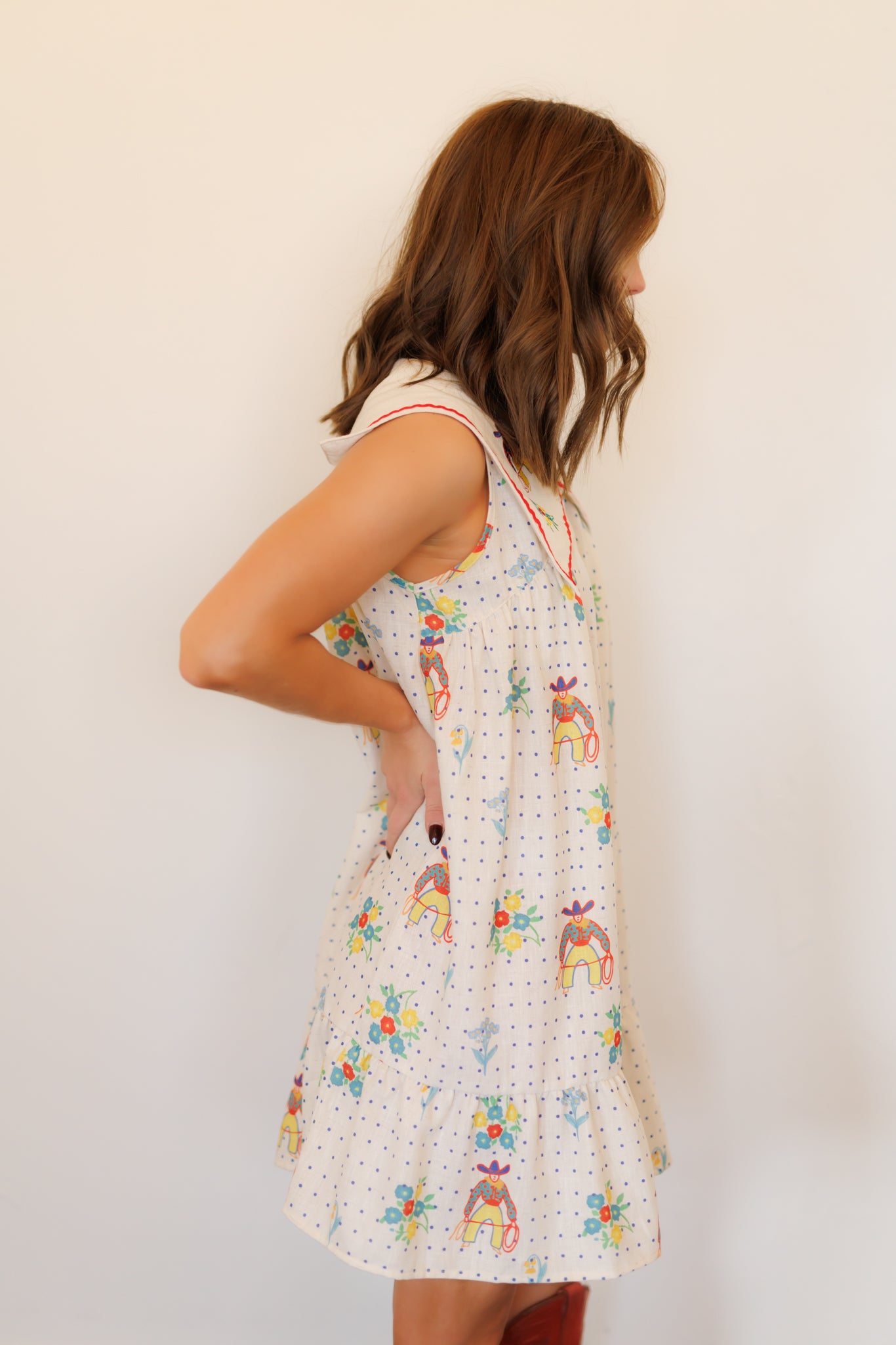 Dress, Floral Dot Cowboy Embroidery HH304 (Pack of 7)