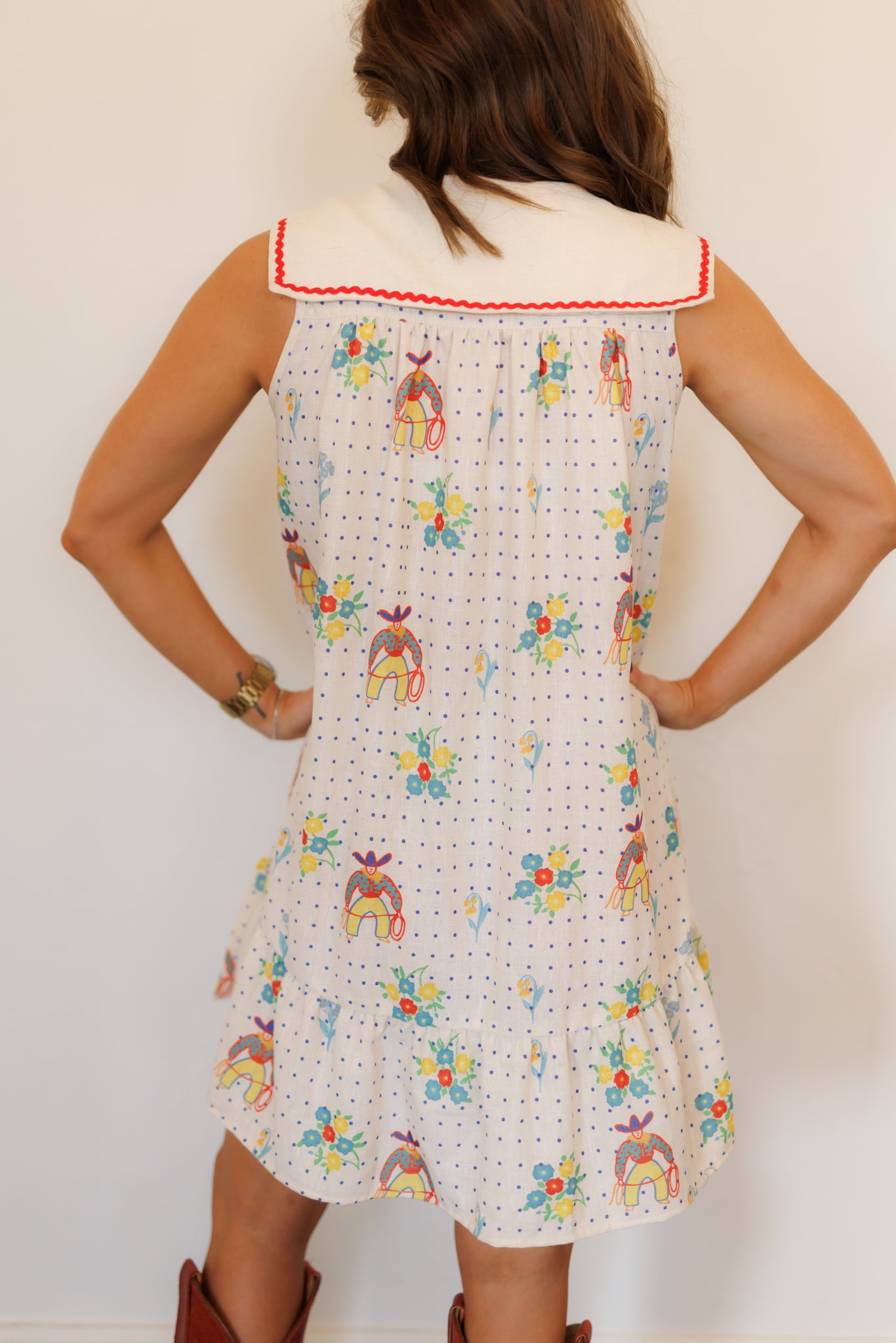Dress, Floral Dot Cowboy Embroidery HH304 (Pack of 7)