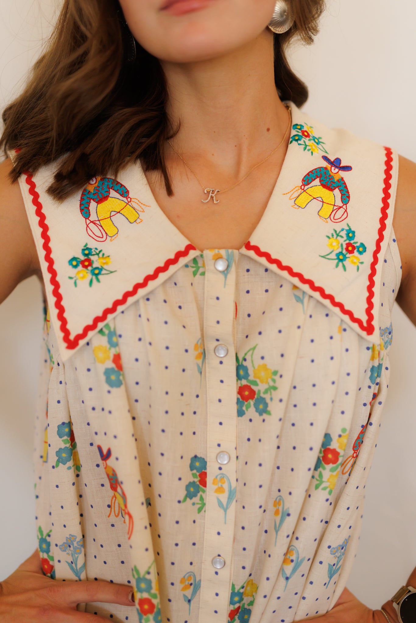 Dress, Floral Dot Cowboy Embroidery HH304 (Pack of 7)