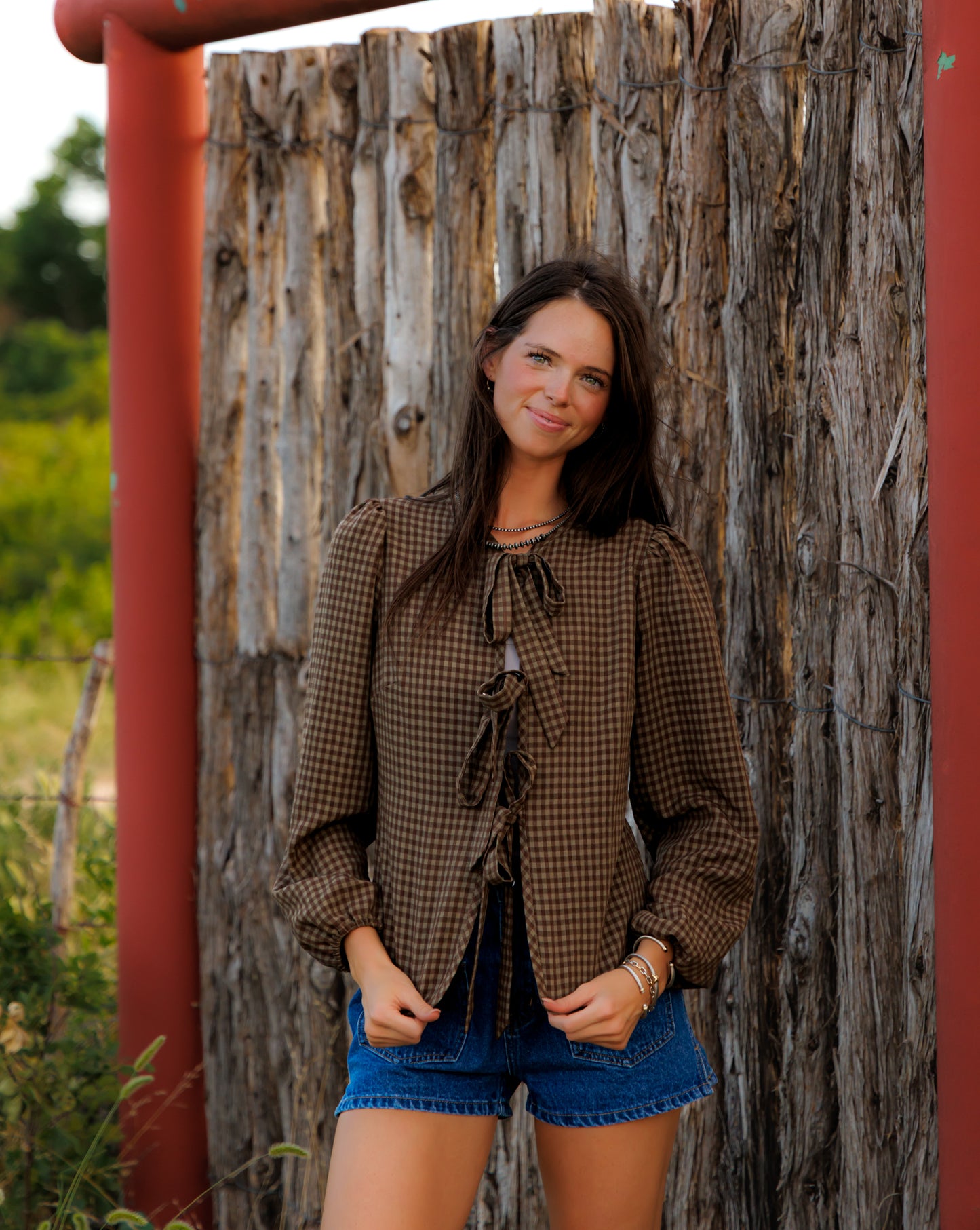 Tie Top, Brown/Tan Gingham HH828(Pack of 7)