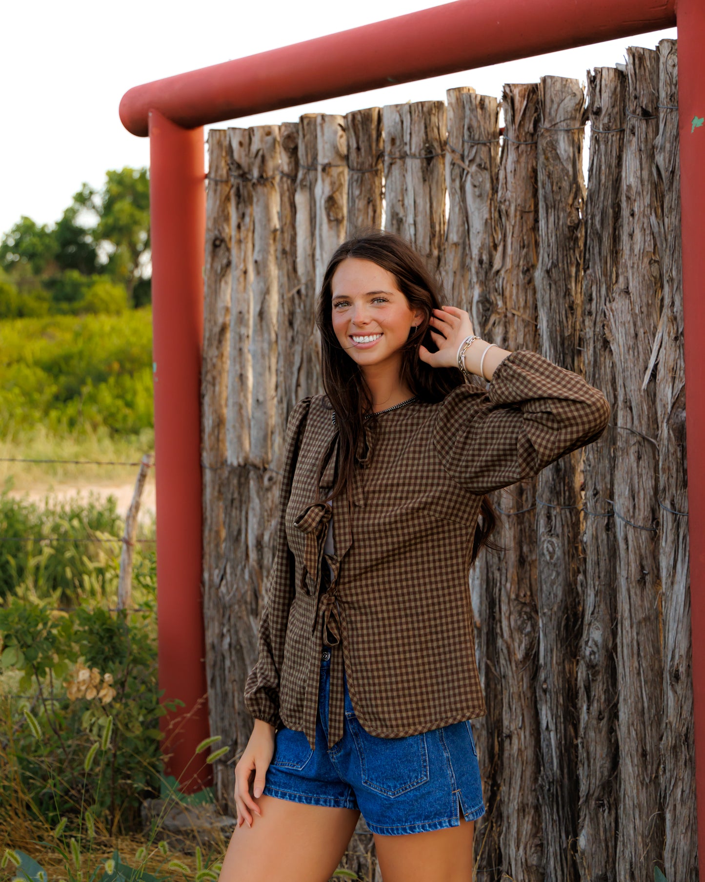 Tie Top, Brown/Tan Gingham HH828(Pack of 7)