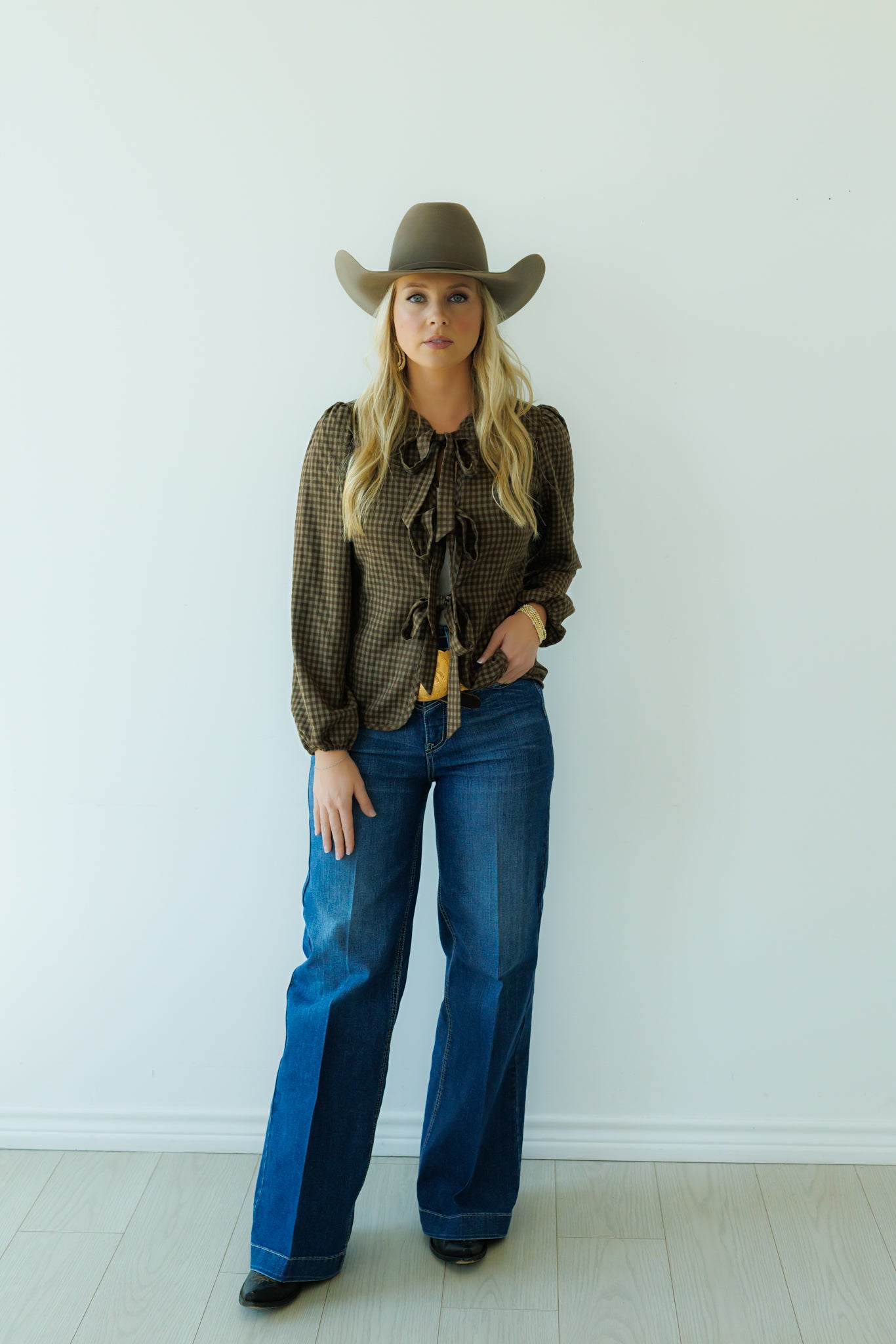 Tie Top, Brown/Tan Gingham HH828(Pack of 7)