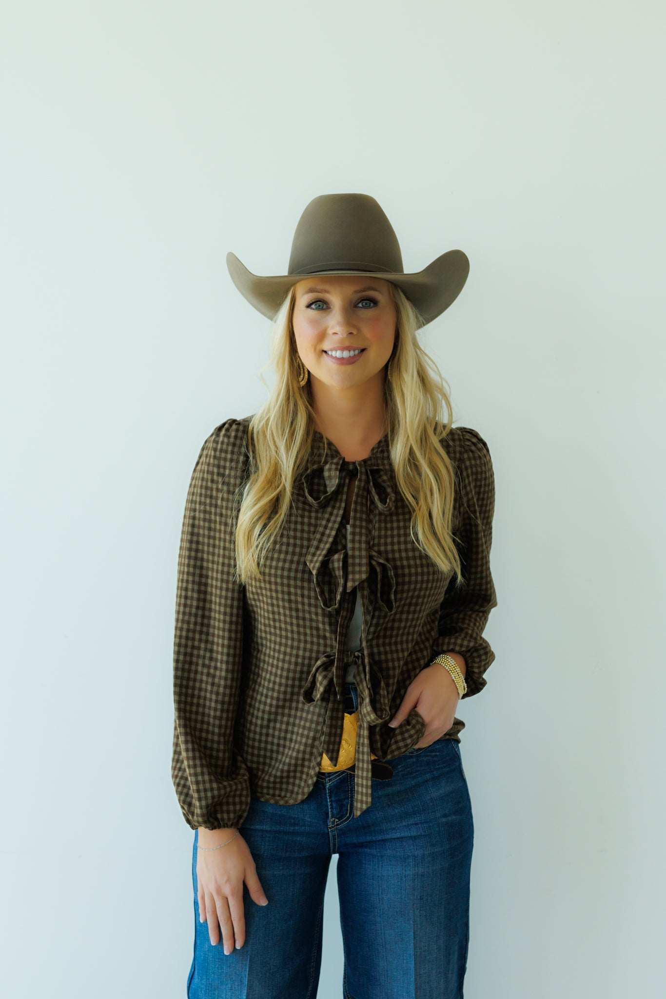 Tie Top, Brown/Tan Gingham HH828(Pack of 7)