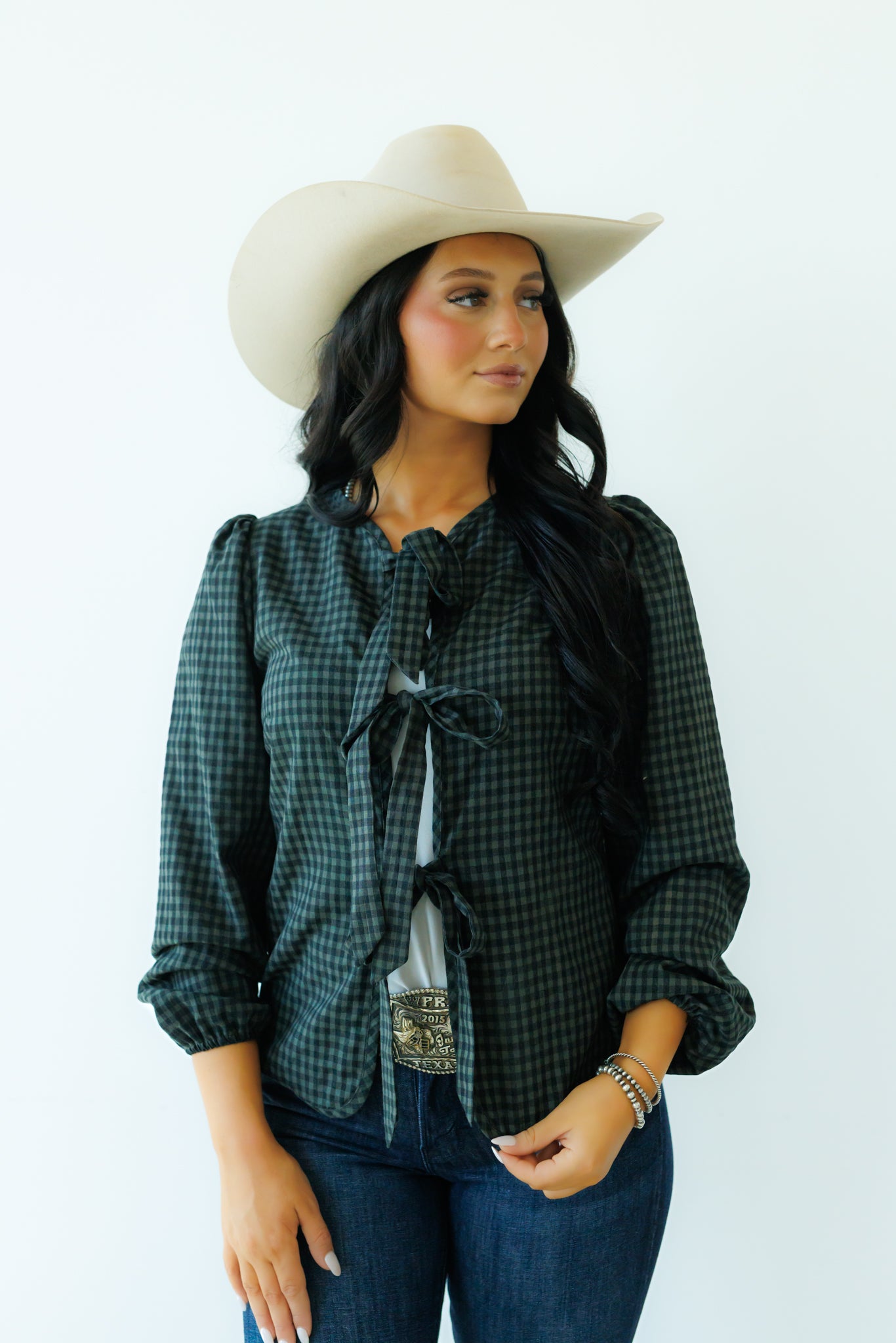 Tie Top, Black/Grey Gingham HH828(Pack of 7)