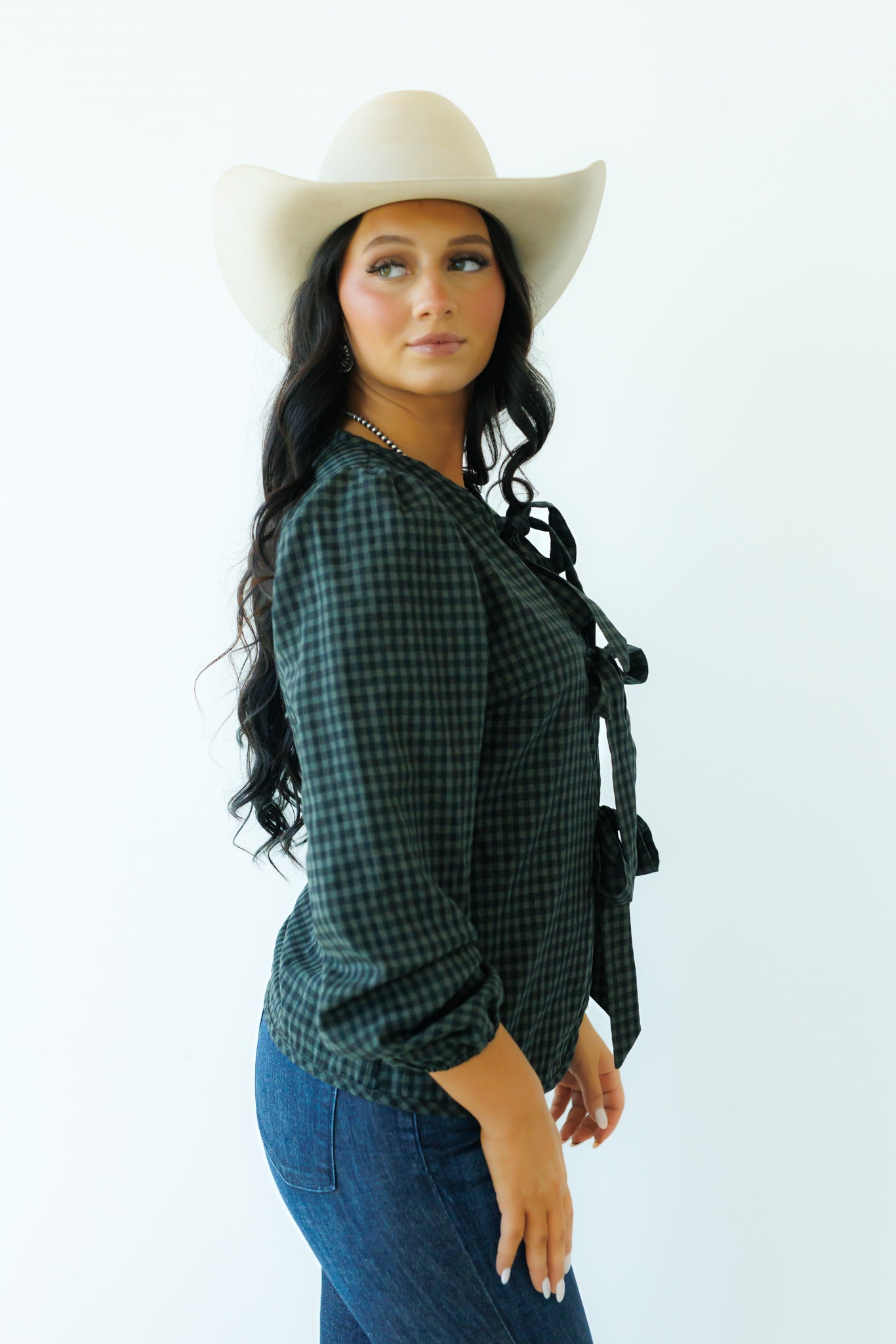 Tie Top, Black/Grey Gingham HH828(Pack of 7)