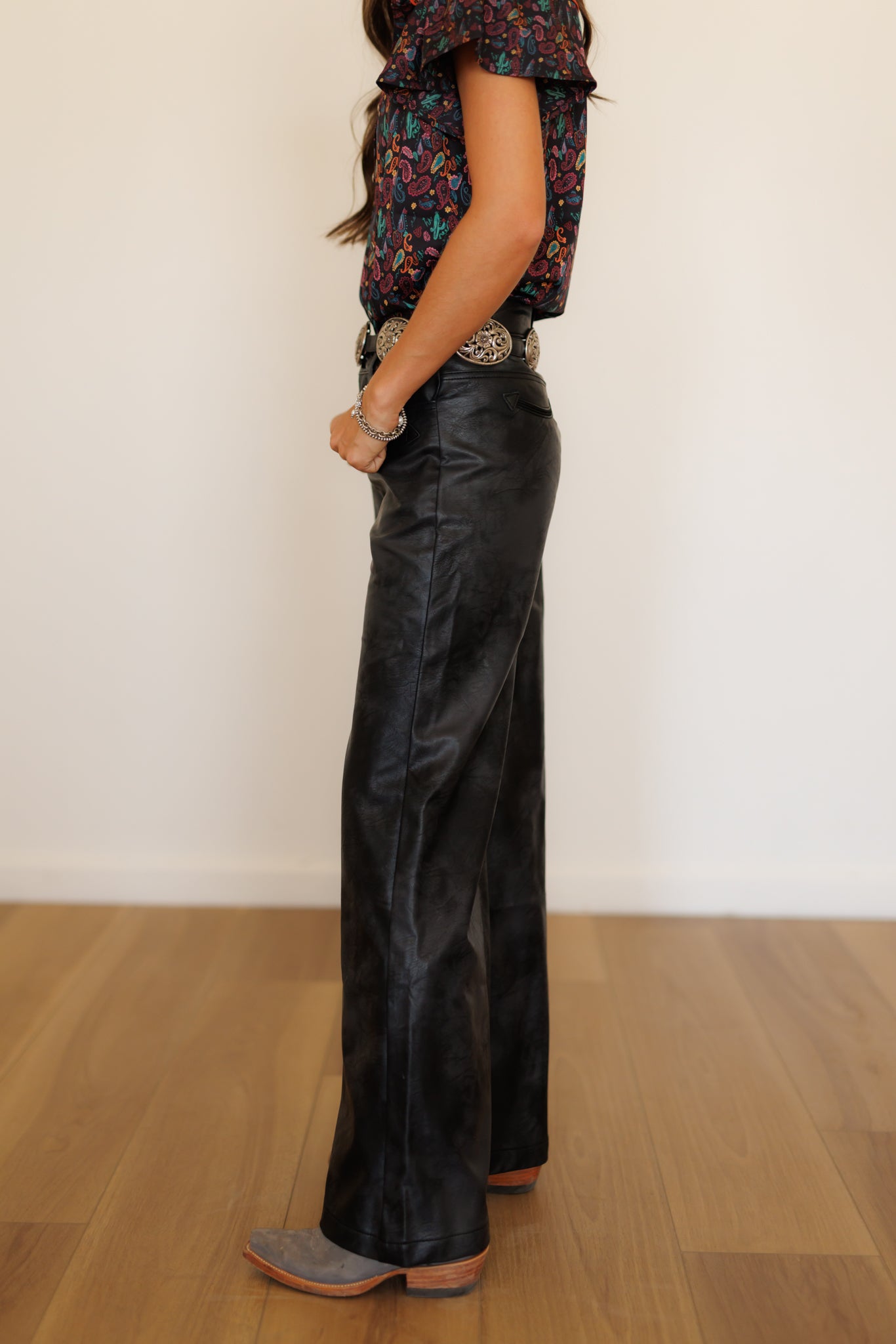 Pants, Black Leather Smiley Wide Leg HH8900 (Pack OF 7)