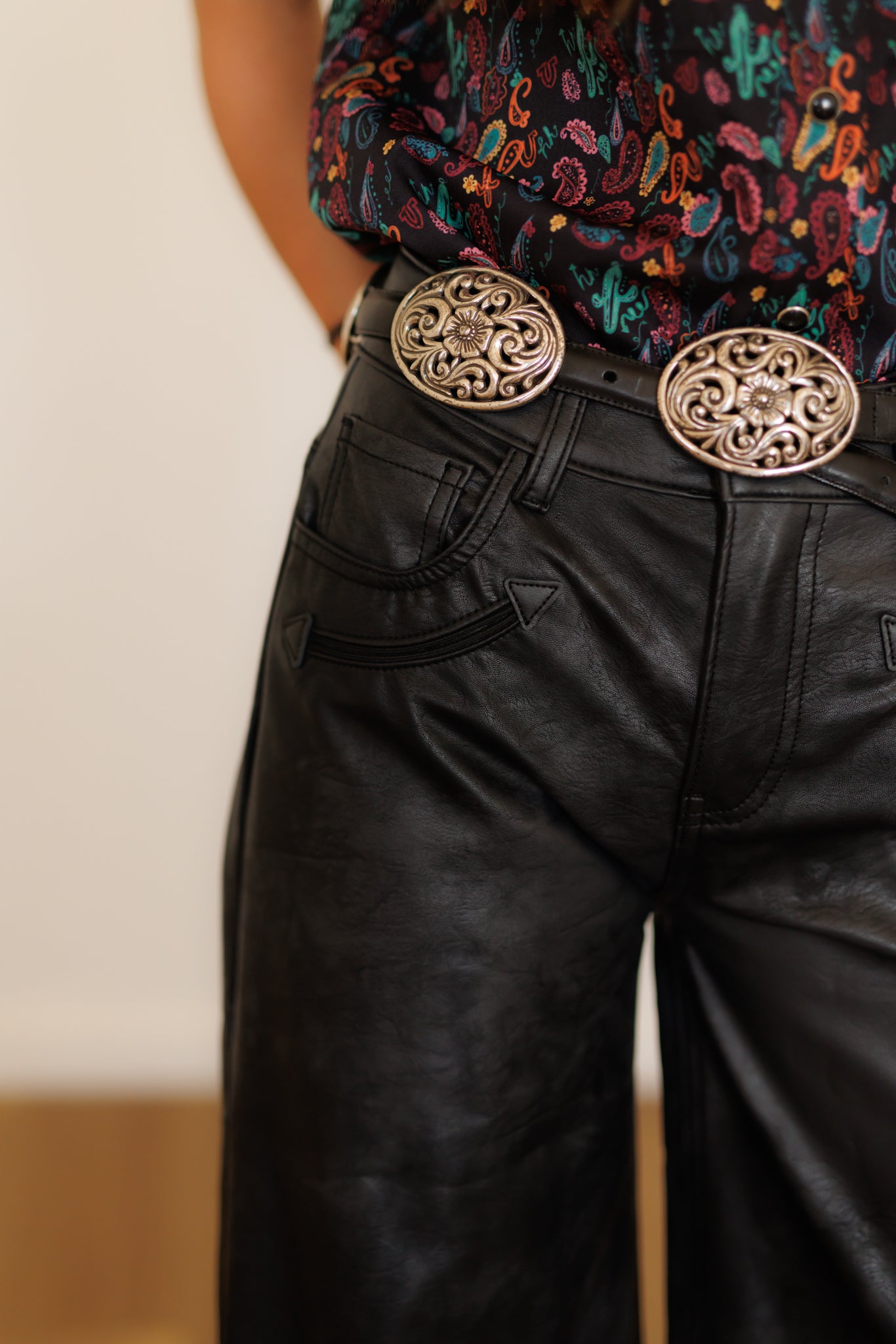 Pants, Black Leather Smiley Wide Leg HH8900 (Pack OF 7)