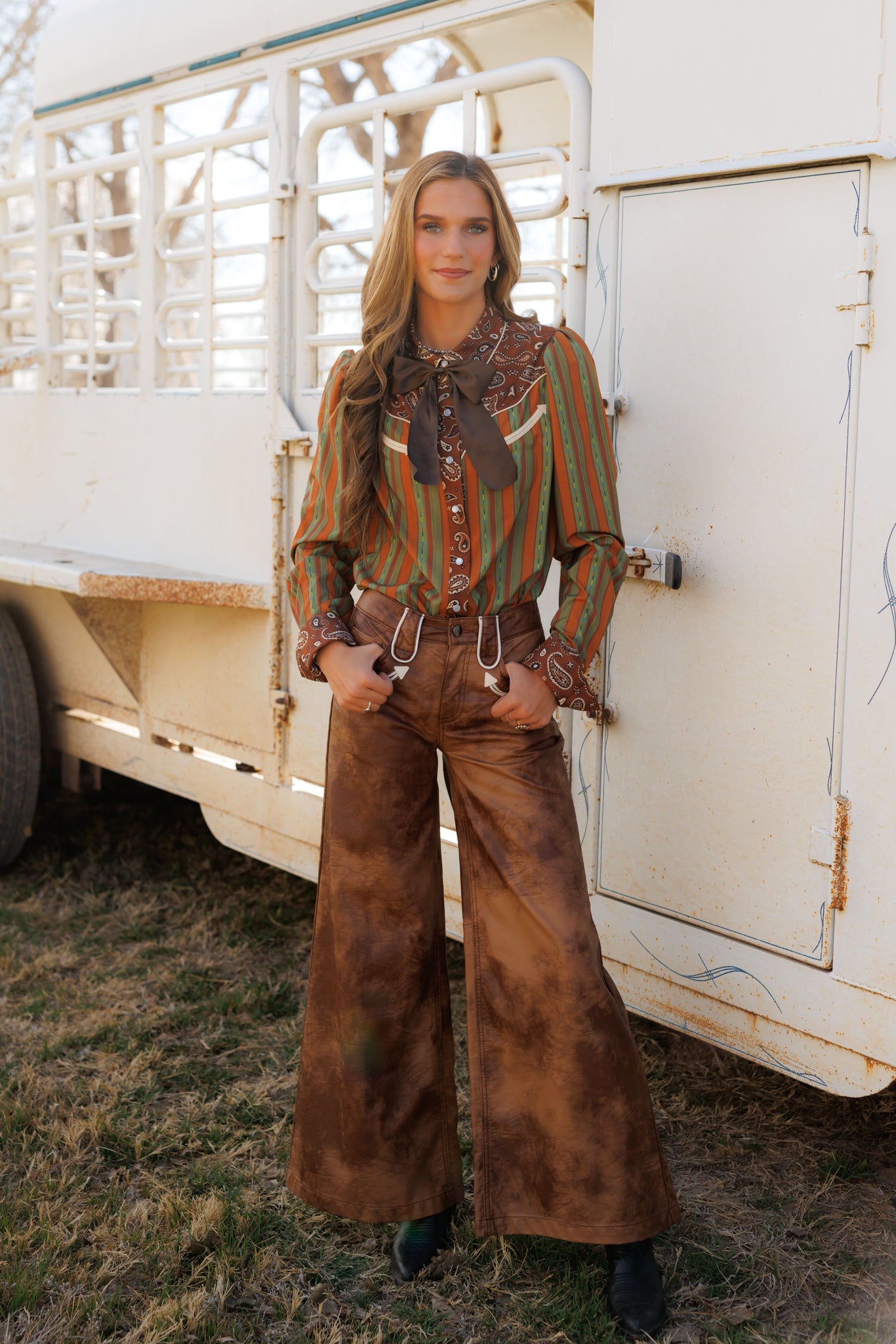 Pants, Brown Leather Wide Leg HH8900 (Pack OF 7)
