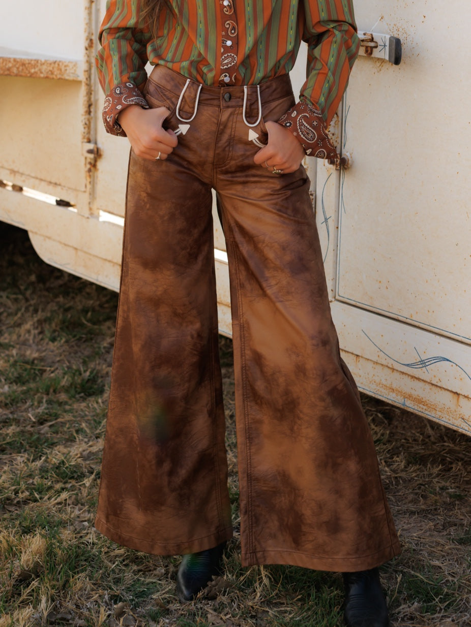 Pants, Brown Leather Wide Leg HH8900 (Pack OF 7)