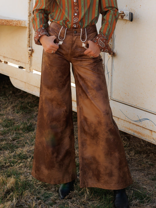 Pants, Brown Leather Wide Leg HH8900 (Pack OF 7)