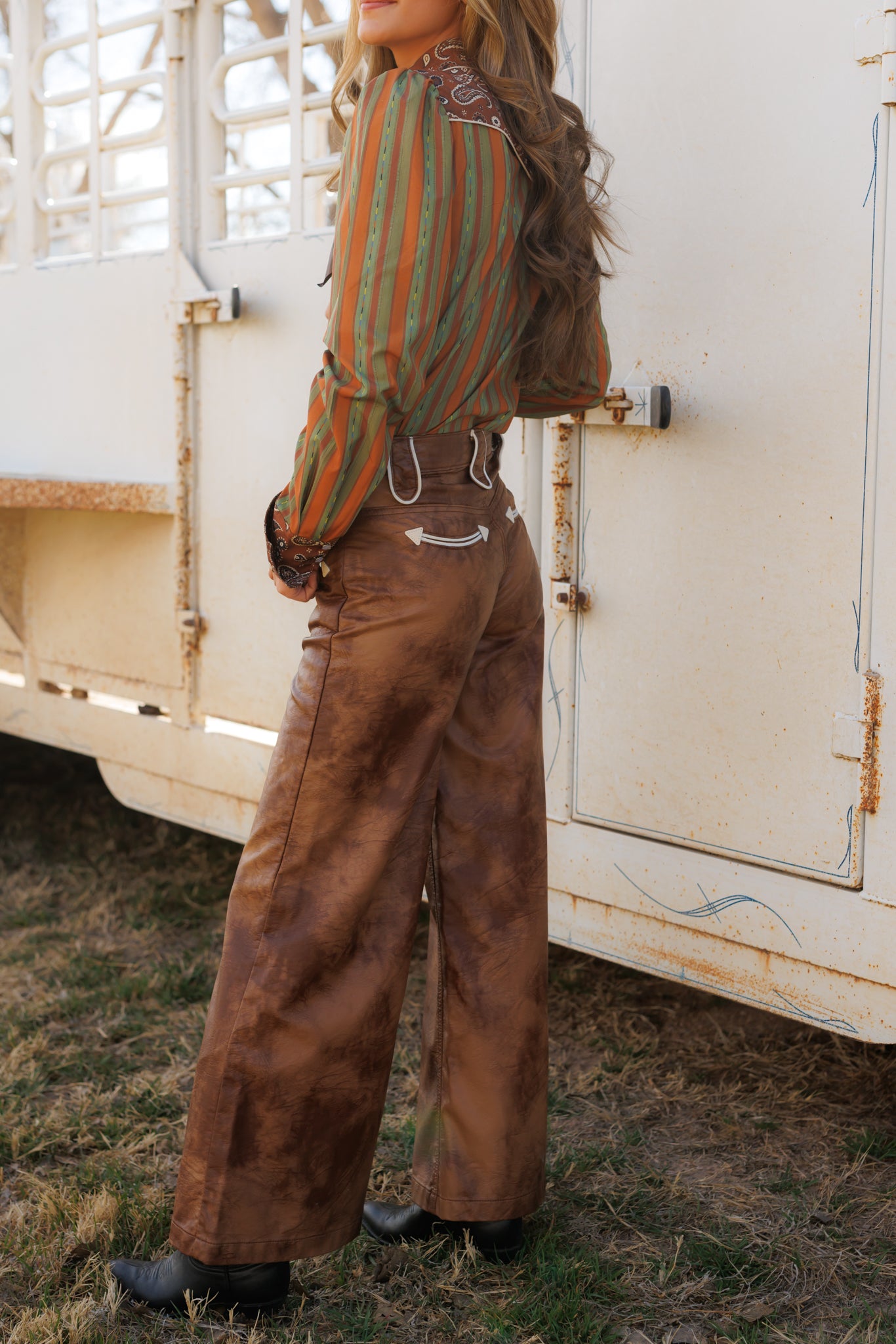 Pants, Brown Leather Wide Leg HH8900 (Pack OF 7)
