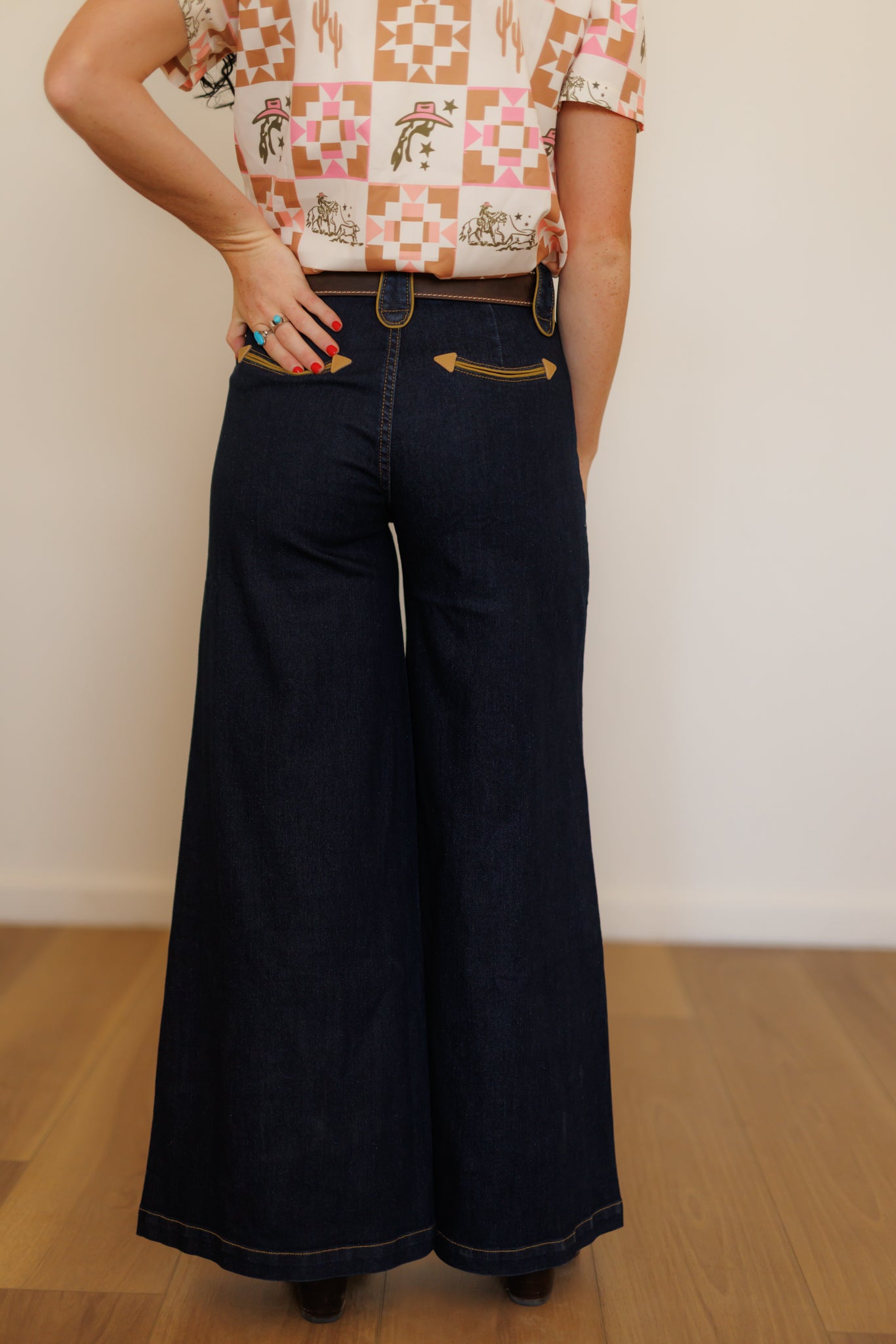 Pants, Dark Denim Tan Stitch Smiley Wide Leg HH8900 (Pack OF 7)