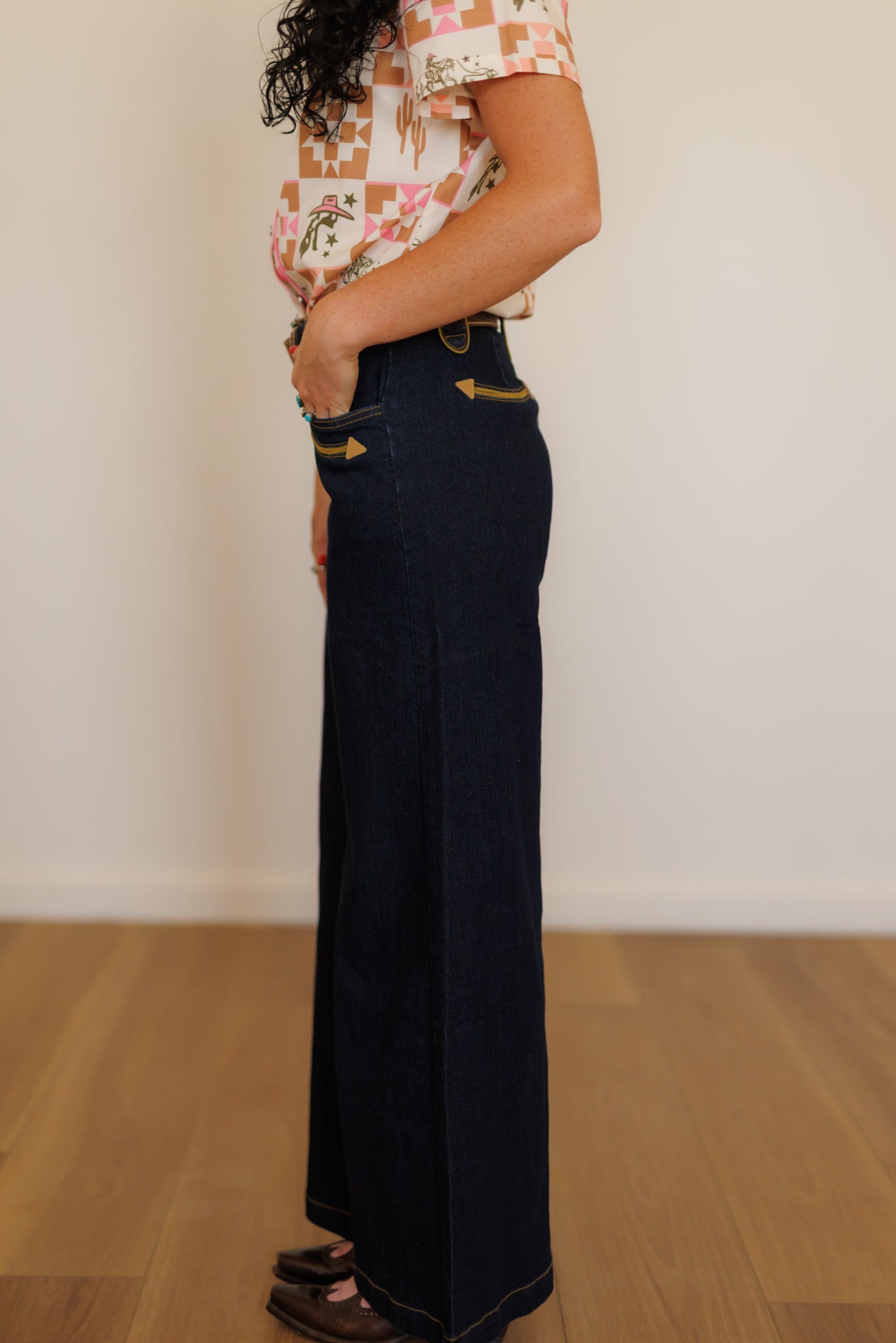 Pants, Dark Denim Tan Stitch Smiley Wide Leg HH8900 (Pack OF 7)