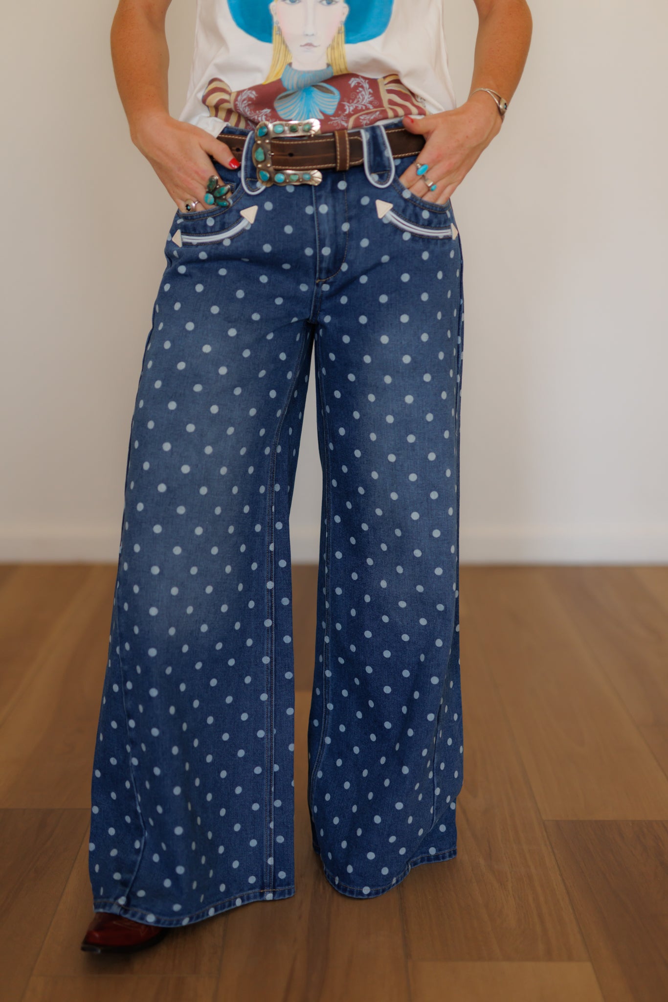 Pants, Denim Polka Dot Wide Leg HH8900 (Pack OF 7)