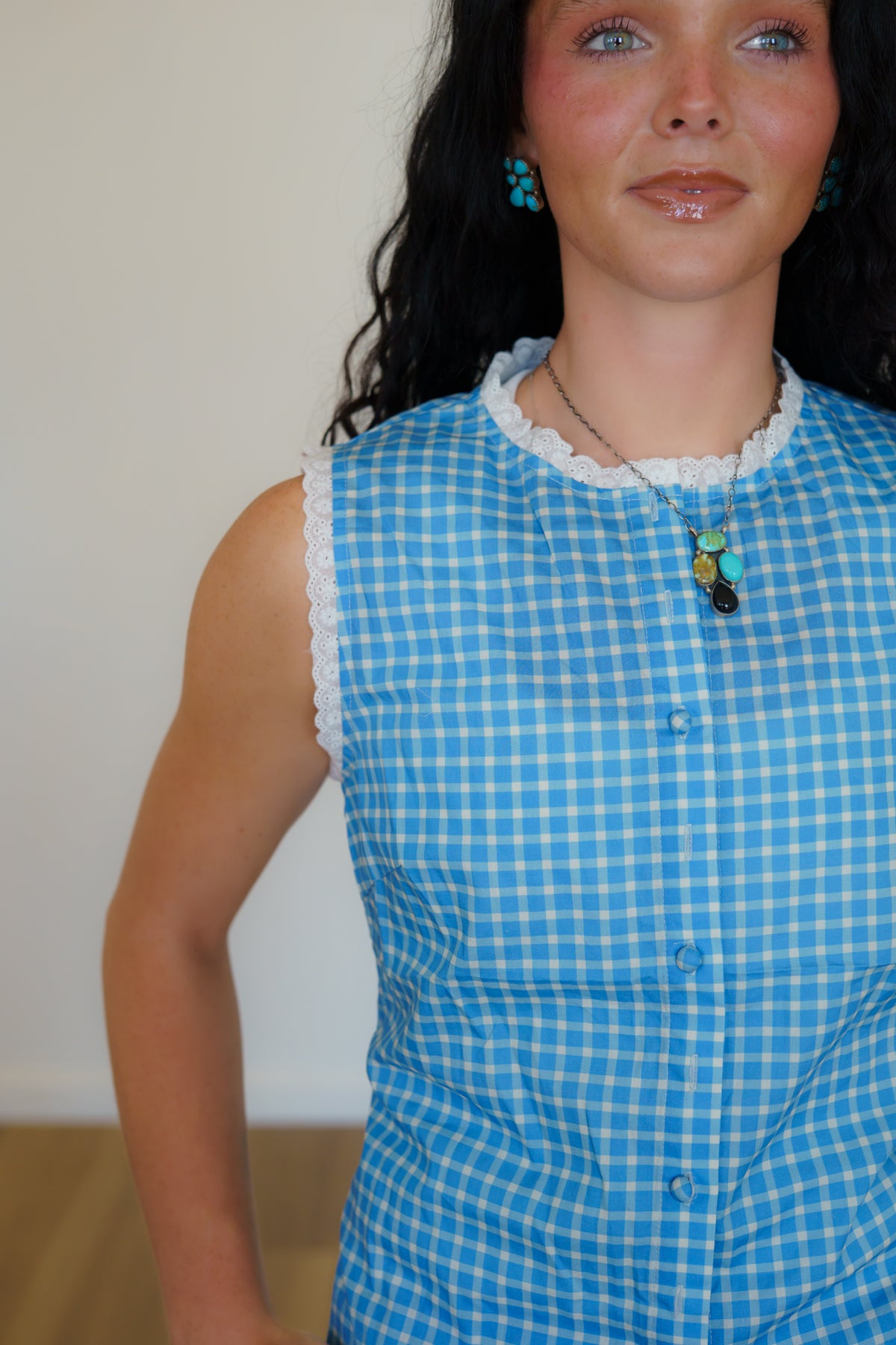 Short Set, Blue Gingham Eyelet HH96 (Pack of 7)