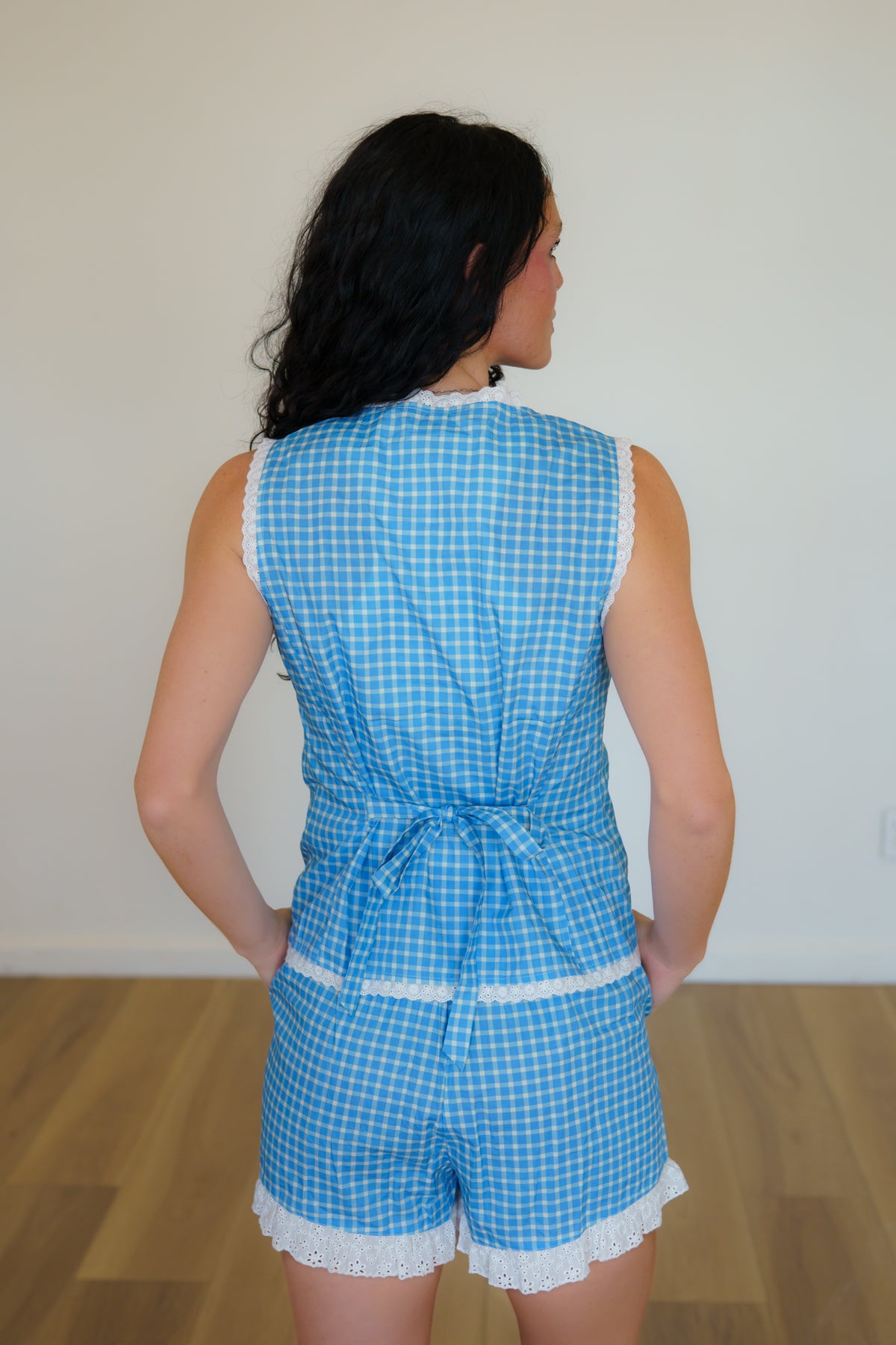 Short Set, Blue Gingham Eyelet HH96 (Pack of 7)