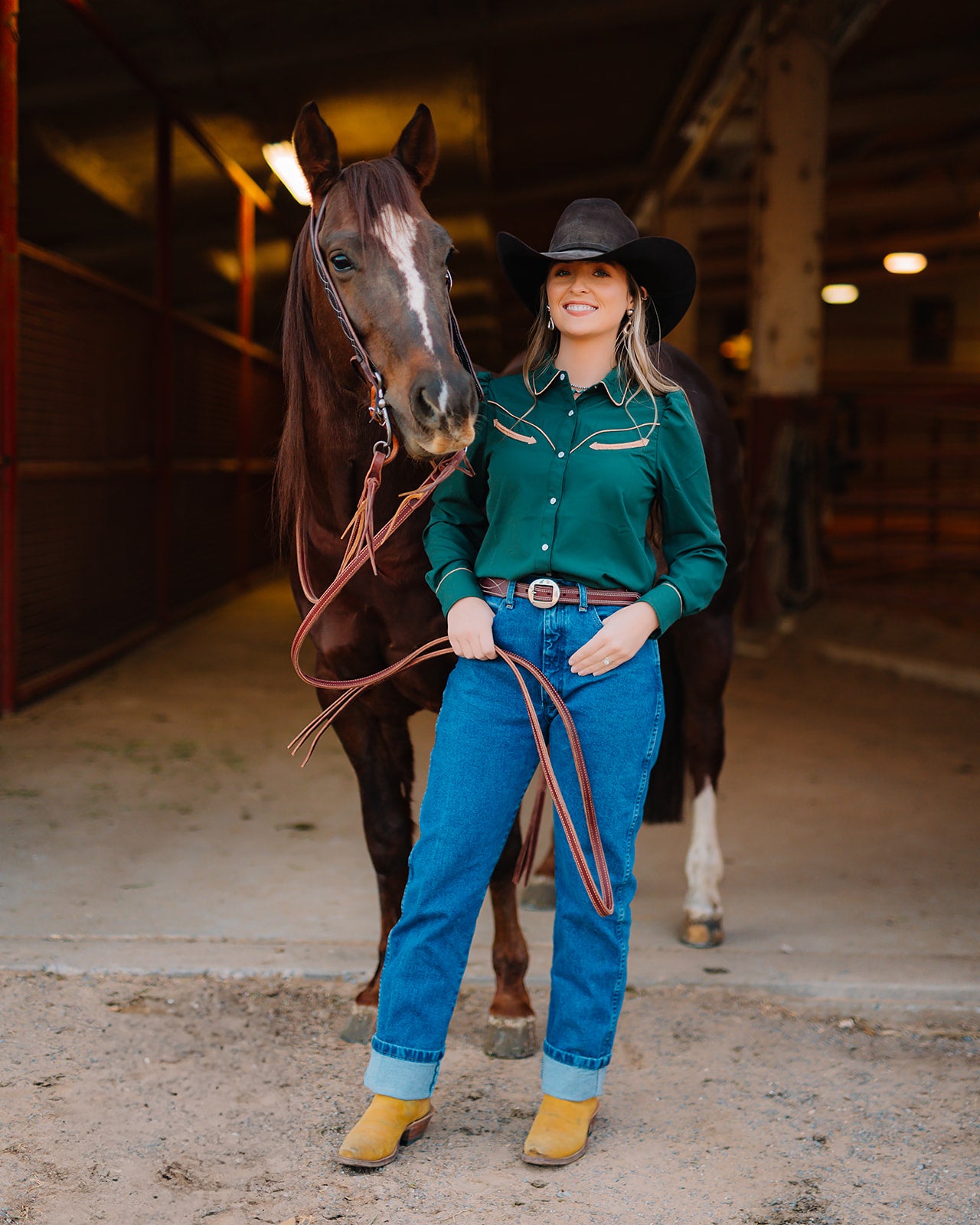 HH2708 GREEN /TAN LS PUFF PEARL SNAP TOP