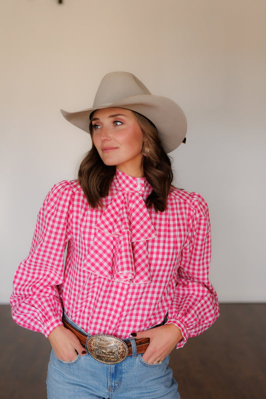 Top, Pink Gingham Ruffle Tie HH2731(Pack of 7)