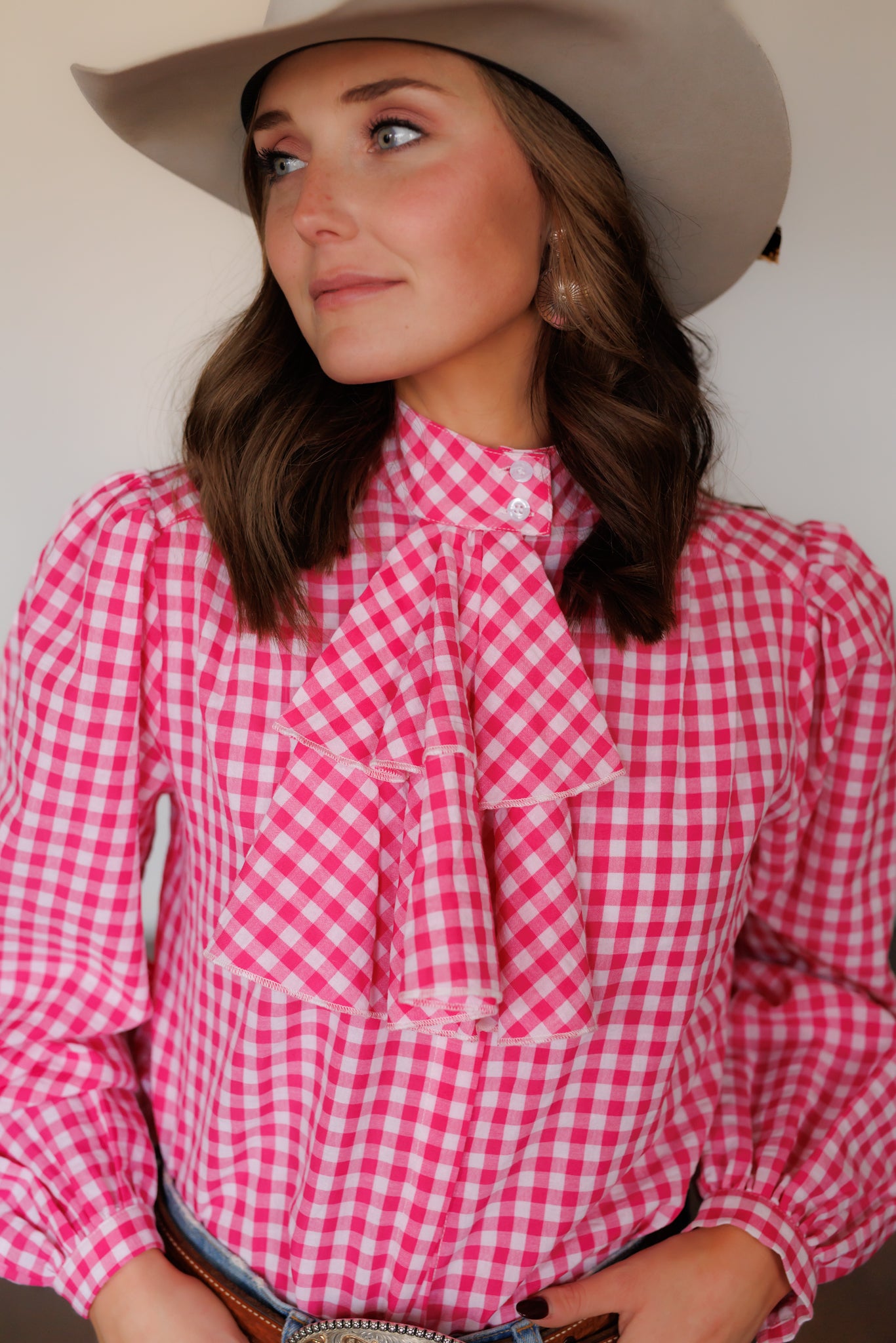 Top, Pink Gingham Ruffle Tie HH2731(Pack of 7)