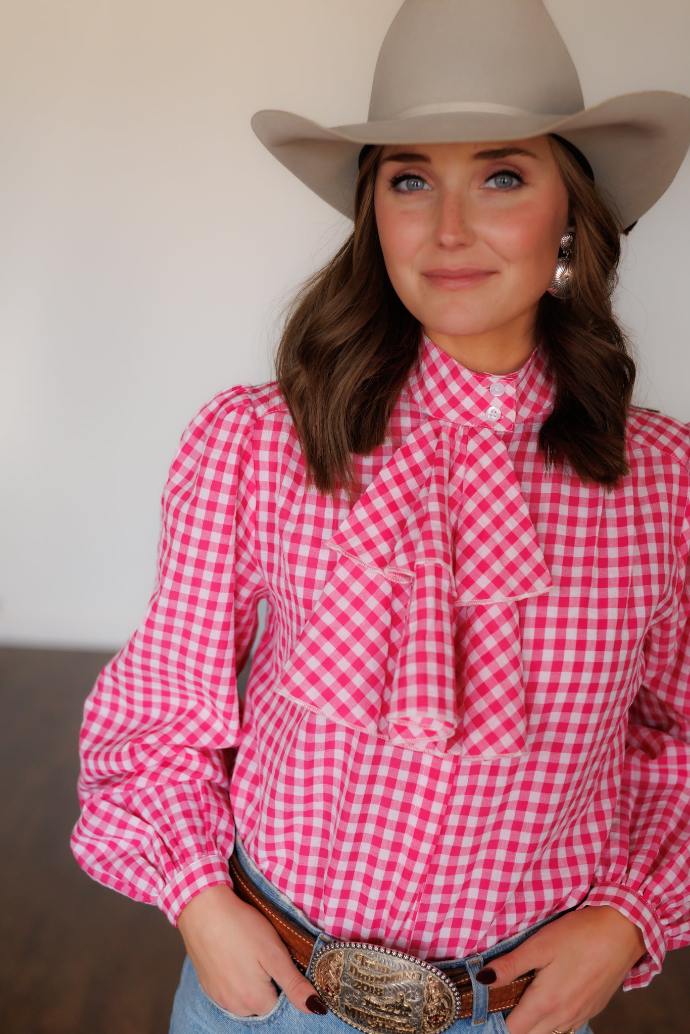 Top, Pink Gingham Ruffle Tie HH2731(Pack of 7)
