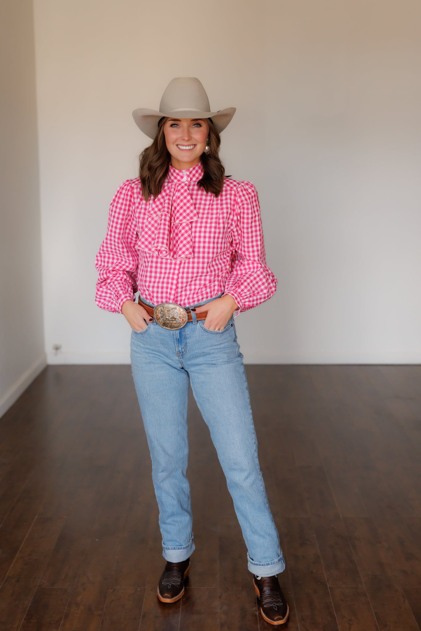 Top, Pink Gingham Ruffle Tie HH2731(Pack of 7)