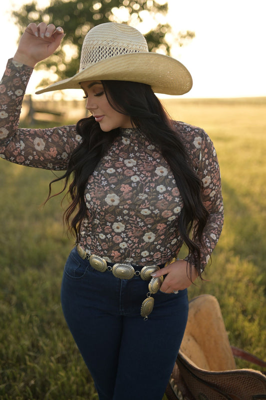 Mesh, Brown Floral HH1221 (Pack of 7)