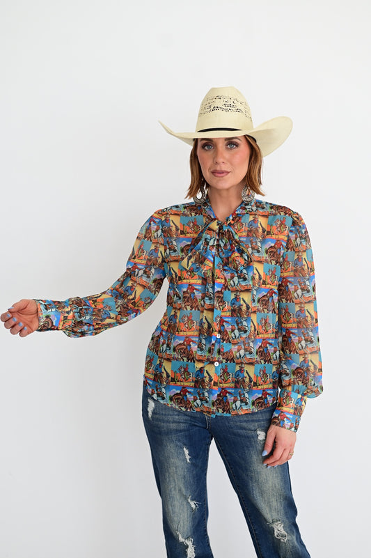 Tie Top, Popart Cwboy LS Bow Top HH2712 (Pack OF 7)