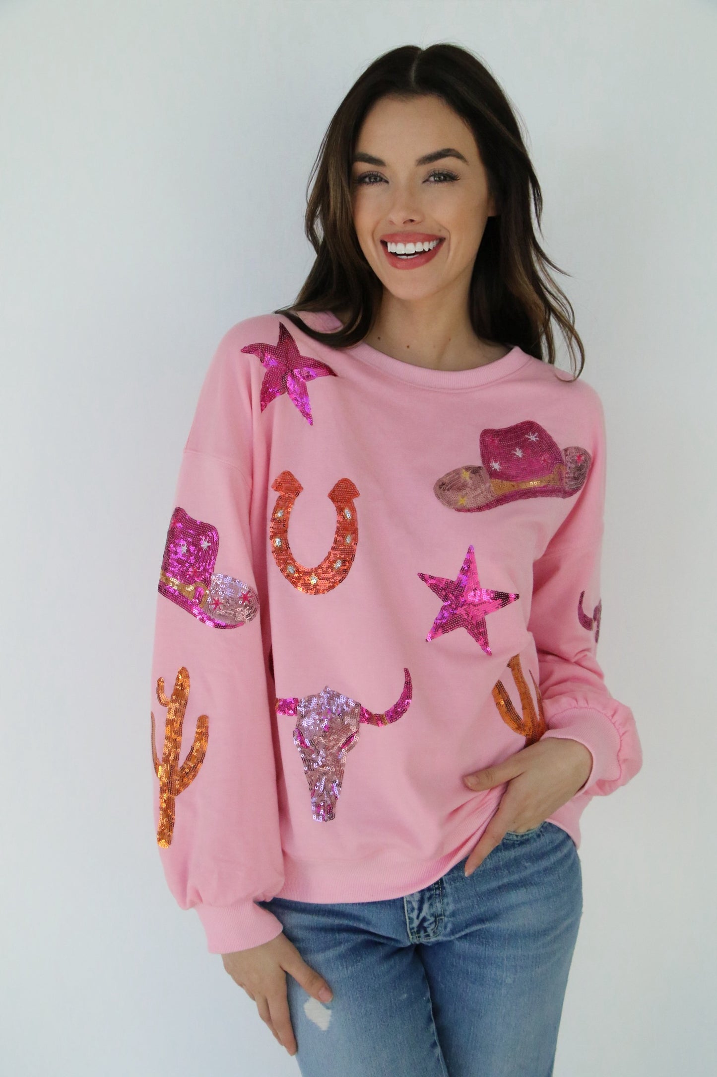 Sweatshirt, Pink Western Things HH1063 (Pack OF 7)