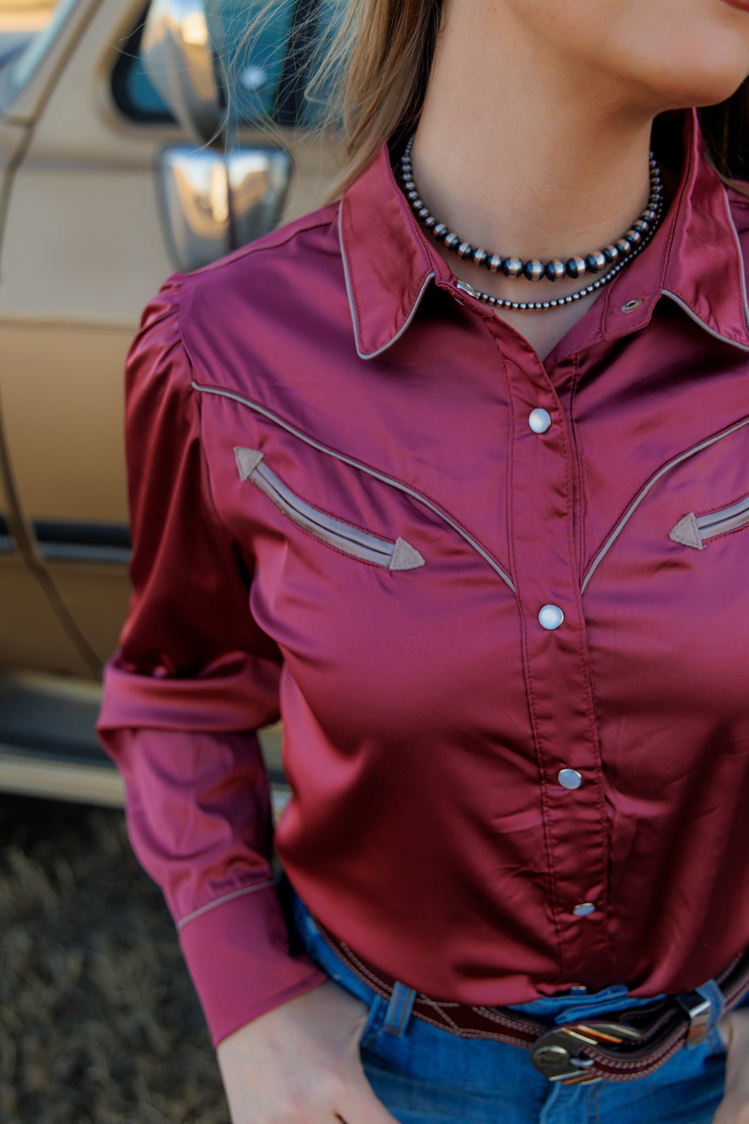 Pearl Snap, Berry Satin LS HH2708 (Pack OF 7)