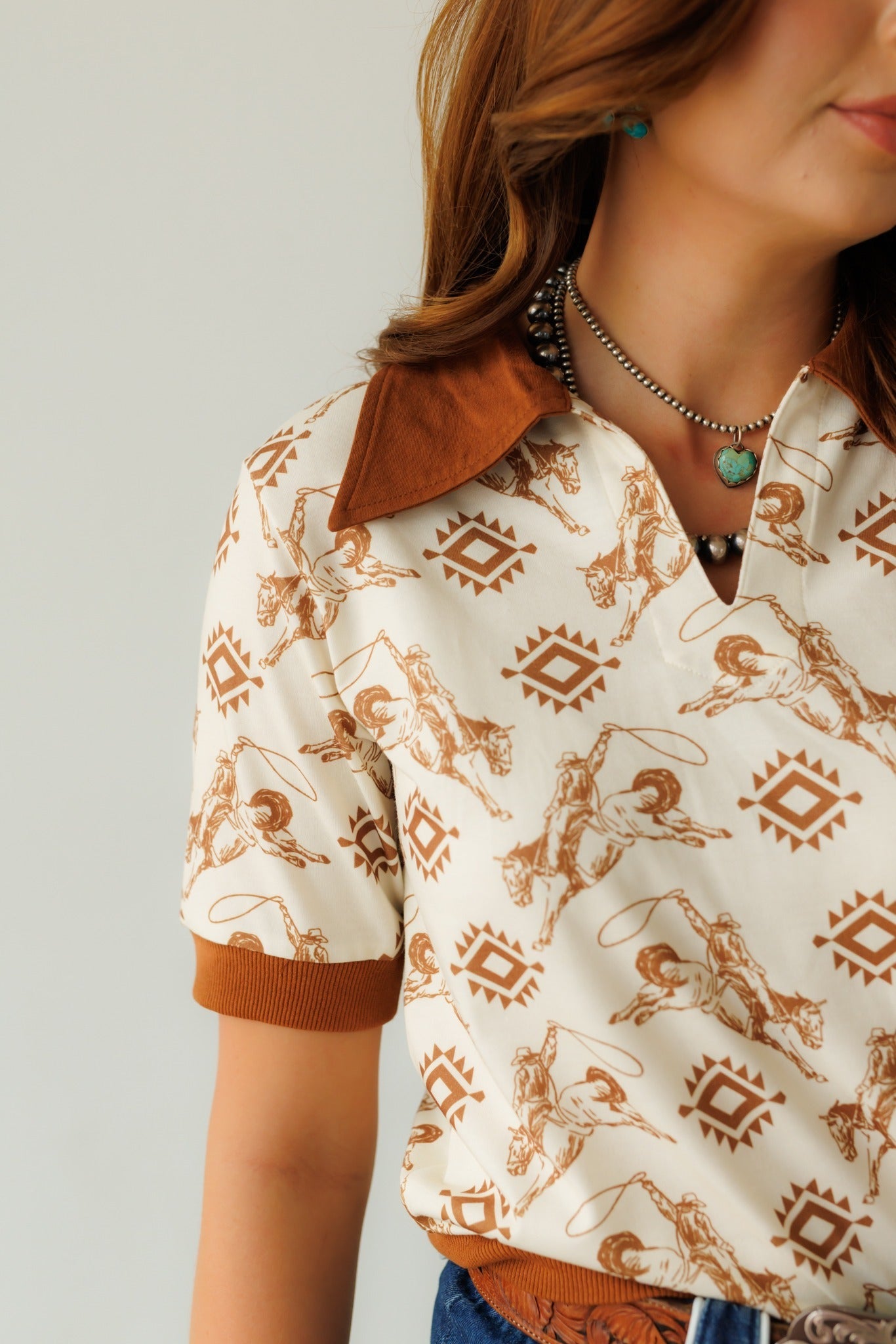 Top, Brown Aztec Vintage Polo HH2102 (Pack OF7)