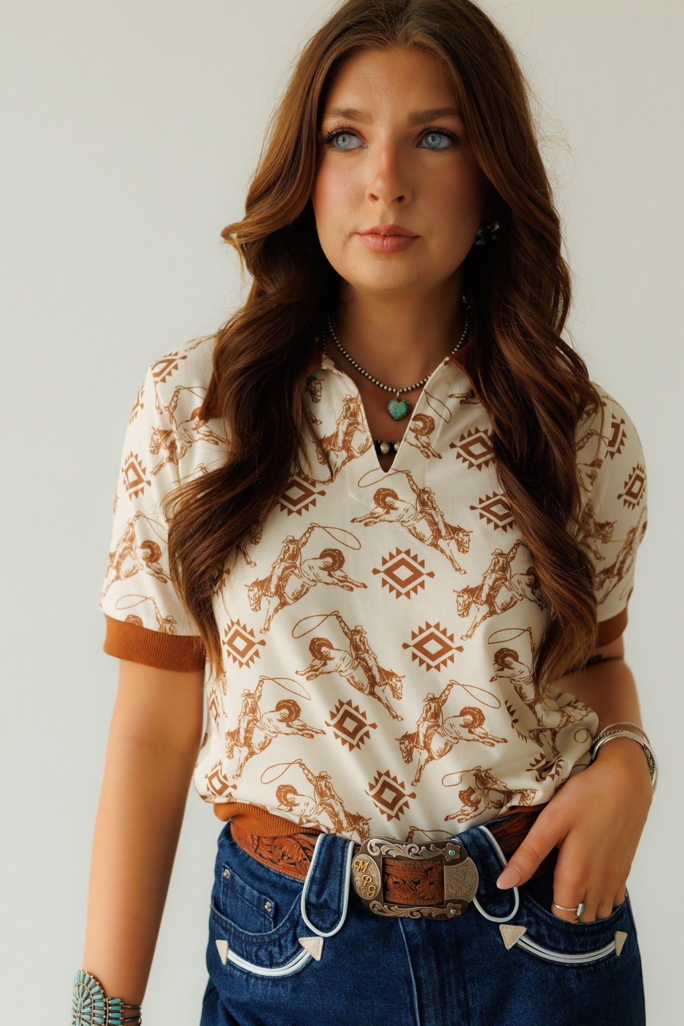 Top, Brown Aztec Vintage Polo HH2102 (Pack OF7)
