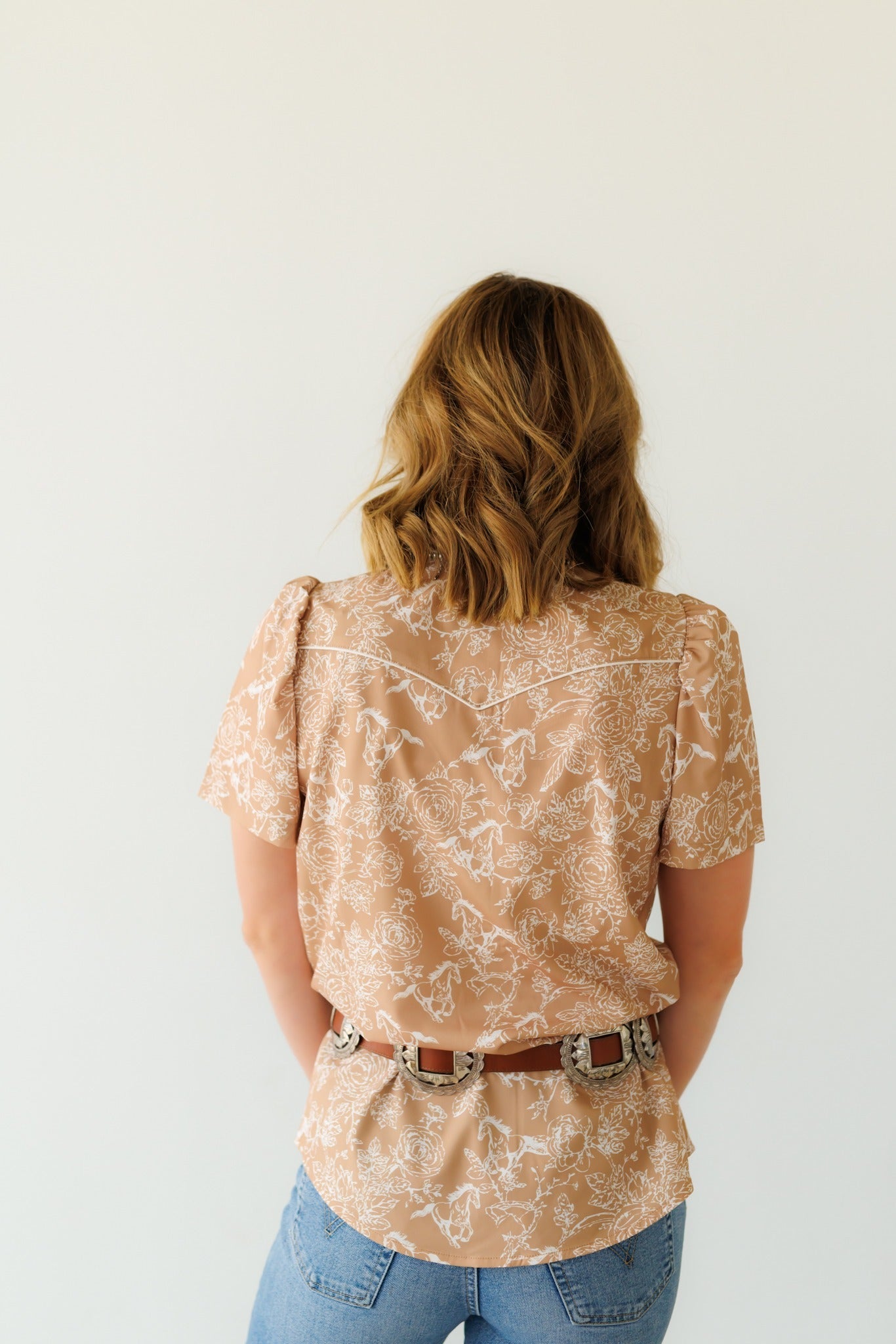 Pearl Snap, Tan Floral Horse SS(Pack of 7)