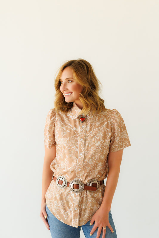 Pearl Snap, Tan Floral Horse SS(Pack of 7)