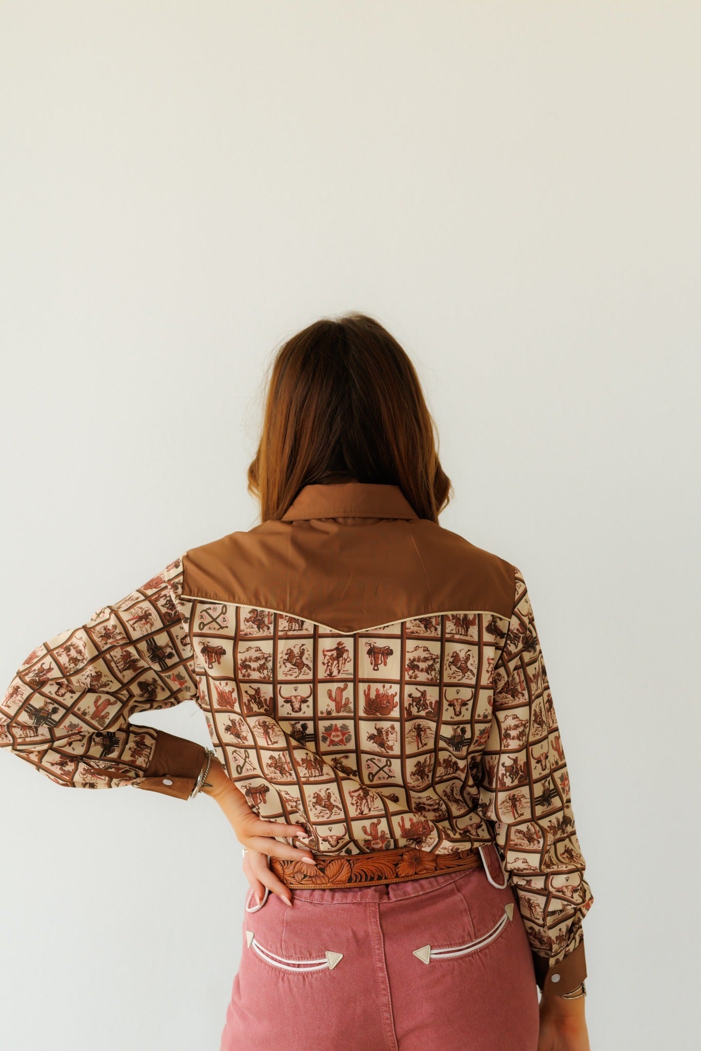 Pearl Snap, Brown Western Sq HH2709 (Pack OF 7)