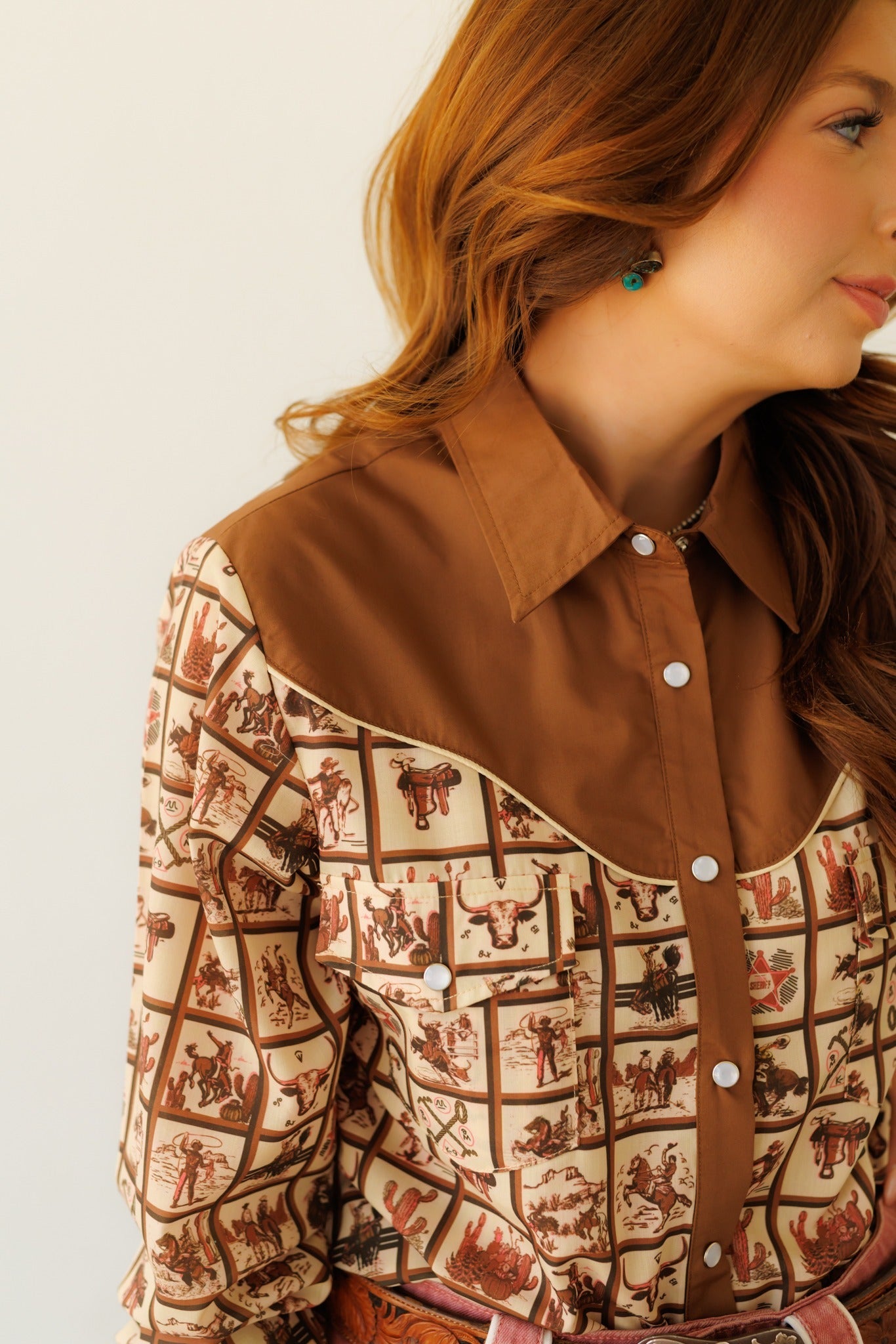 Pearl Snap, Brown Western Sq HH2709 (Pack OF 7)