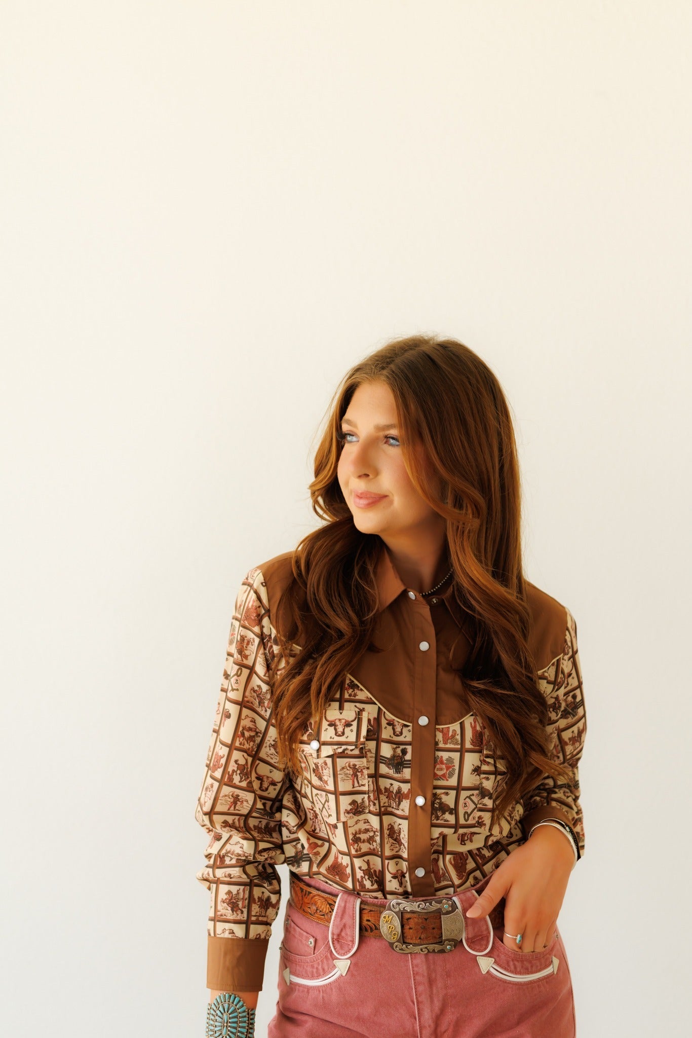 Pearl Snap, Brown Western Sq HH2709 (Pack OF 7)