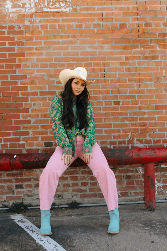 HH2400 PRINTED GAUZE GREEN PEARL SNAP