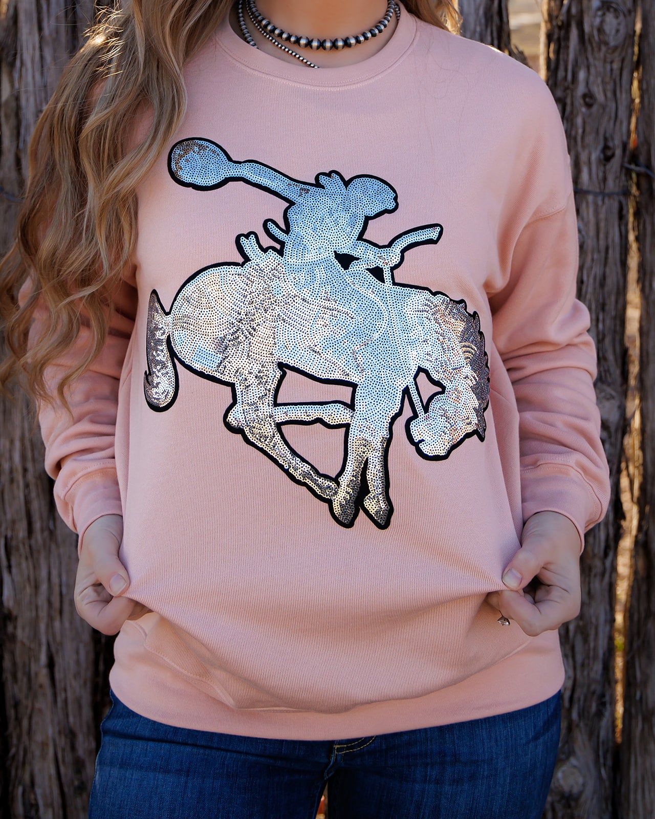 HH3945 Silver Bronc on Peach Sweatshirt