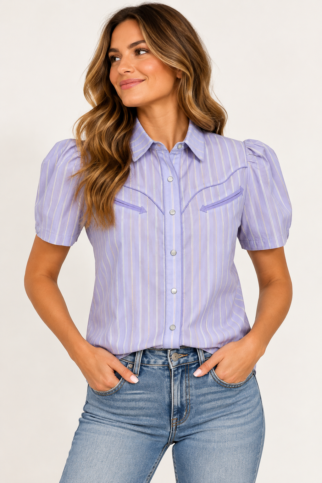 Pearl Snap, Lilac Stripe SS HH2707(Pack of 7)