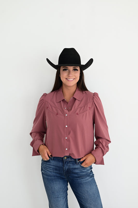 HH2710-WW WINE WATER WICKING PUFF SLEEVE PEARL SNAP