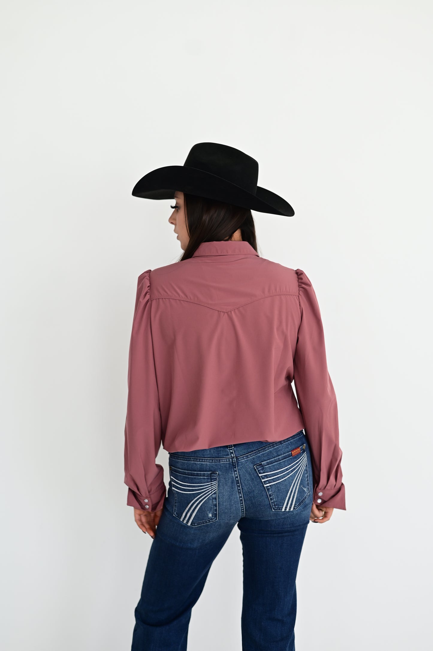 HH2710-WW WINE WATER WICKING PUFF SLEEVE PEARL SNAP